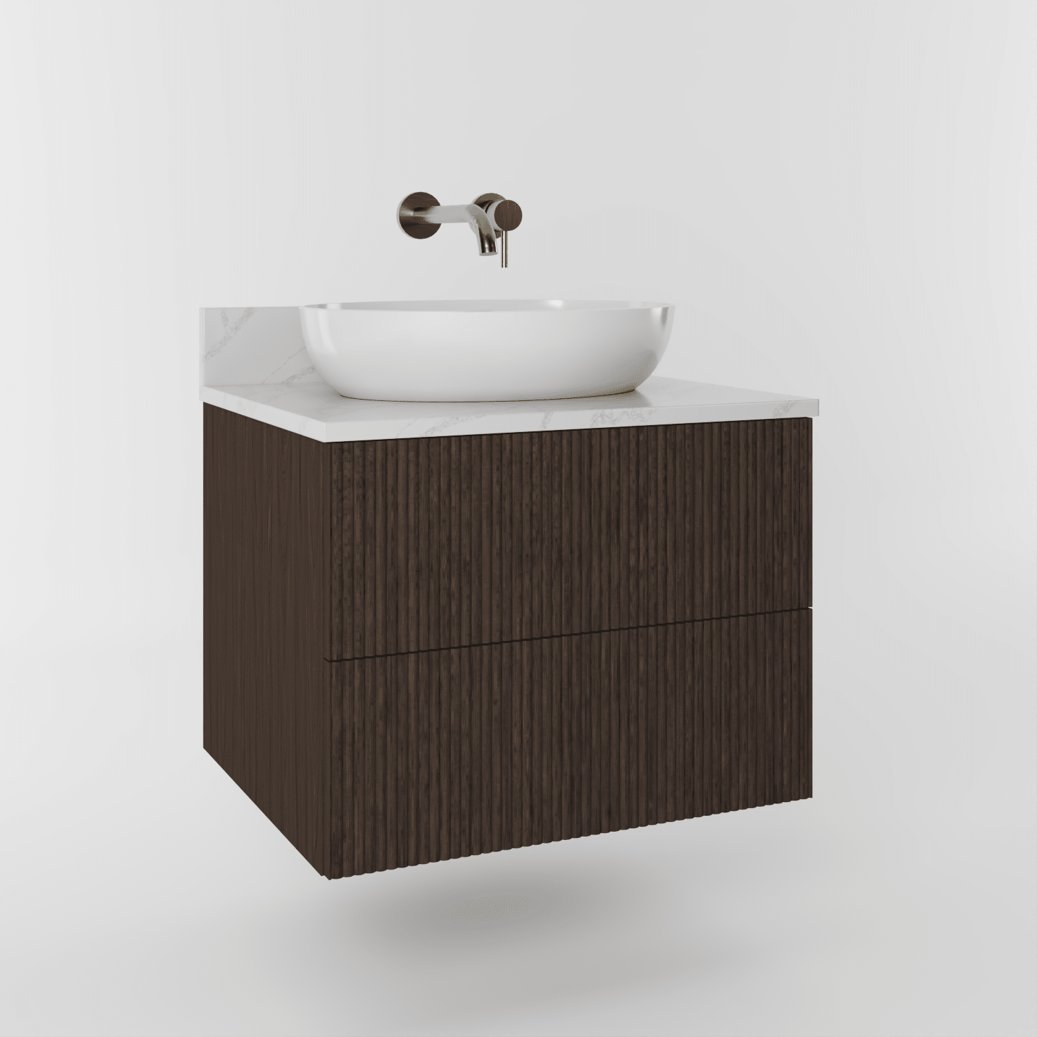 The Reeded | Oak Vanity 600mm | Dark Roast - Mockridge Design