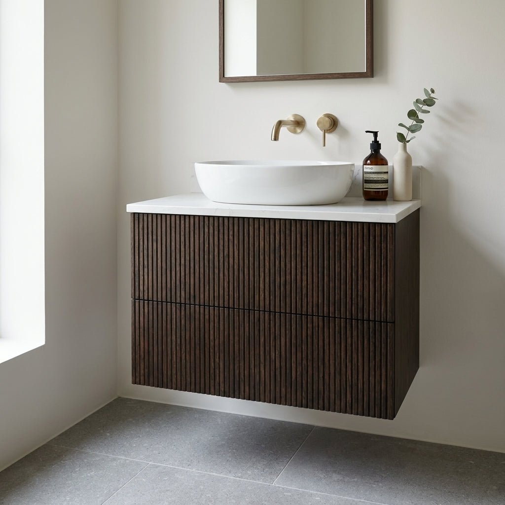 The Reeded | Oak Vanity 600mm | Espresso - Mockridge Design