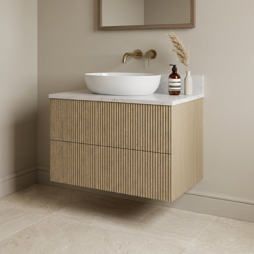 The Reeded | Oak Vanity 600mm | Macchiato - Mockridge Design