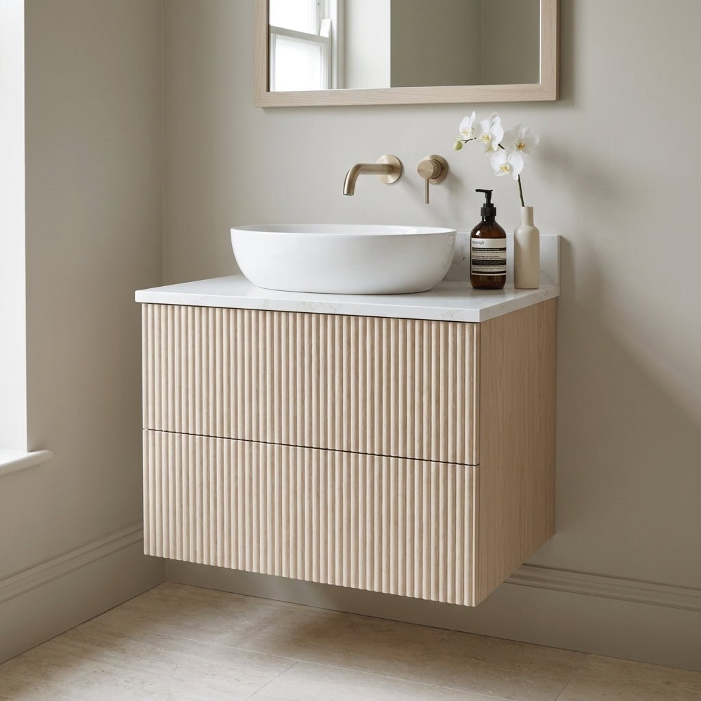 The Reeded | Oak Vanity 600mm | White - Mockridge Design
