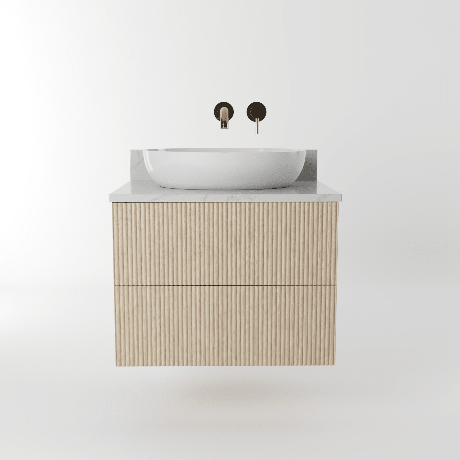 The Reeded | Oak Vanity 600mm | White - Mockridge Design