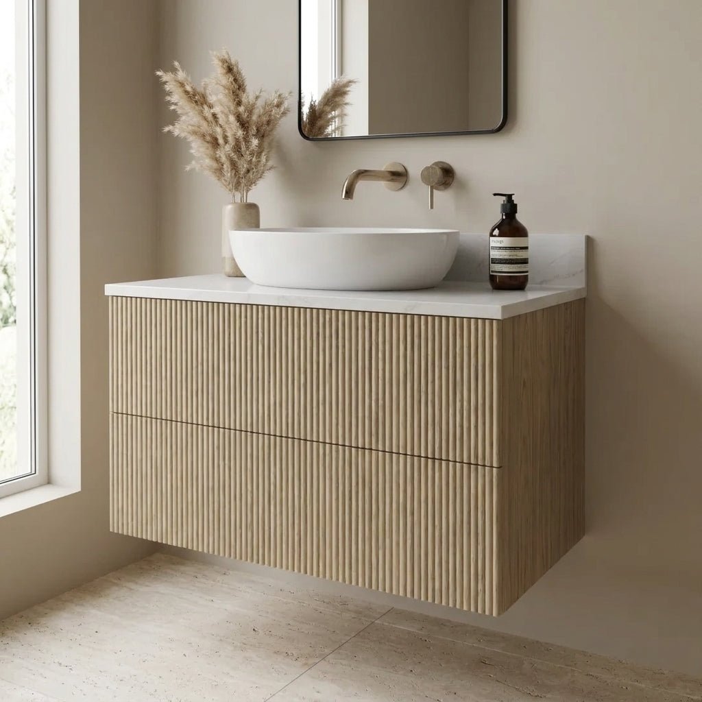 The Reeded | Oak Vanity 800mm | Macchiato - Mockridge Design