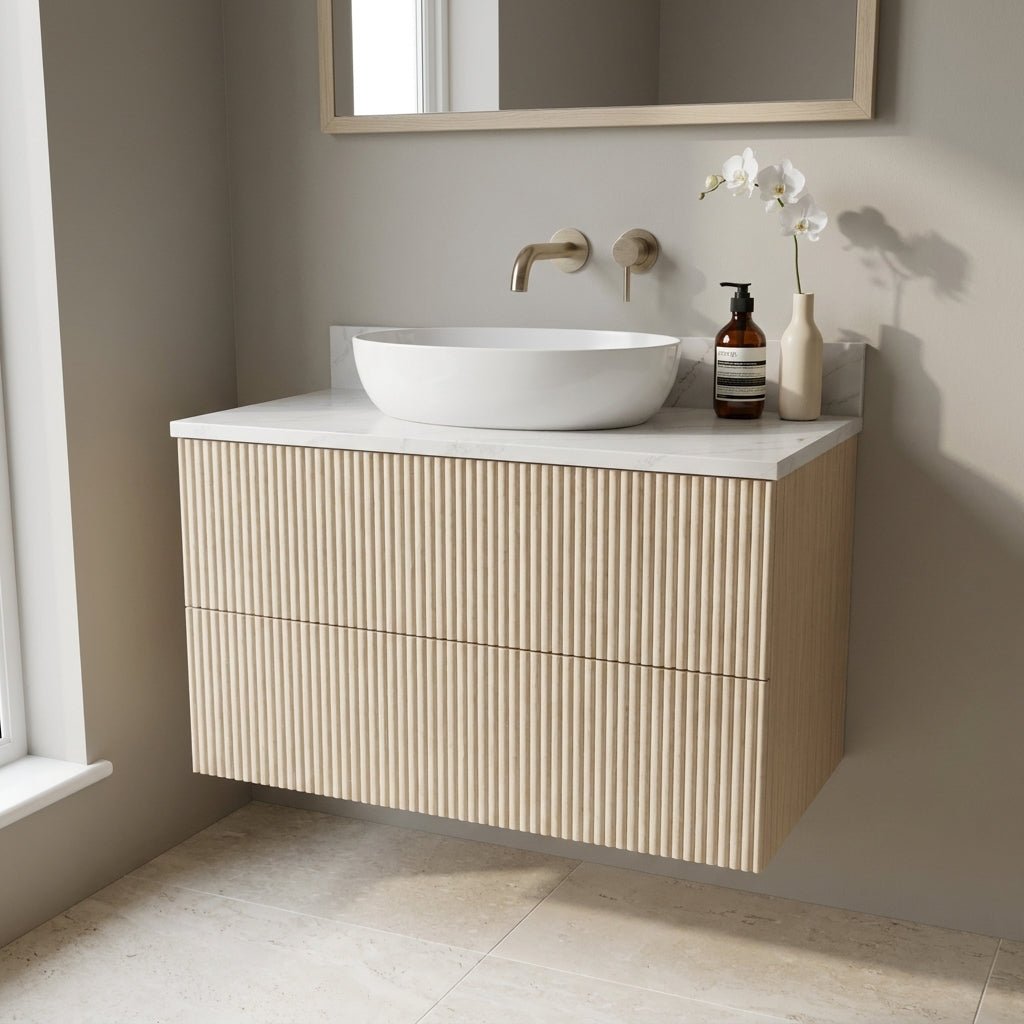 The Reeded | Oak Vanity 800mm | White - Mockridge Design