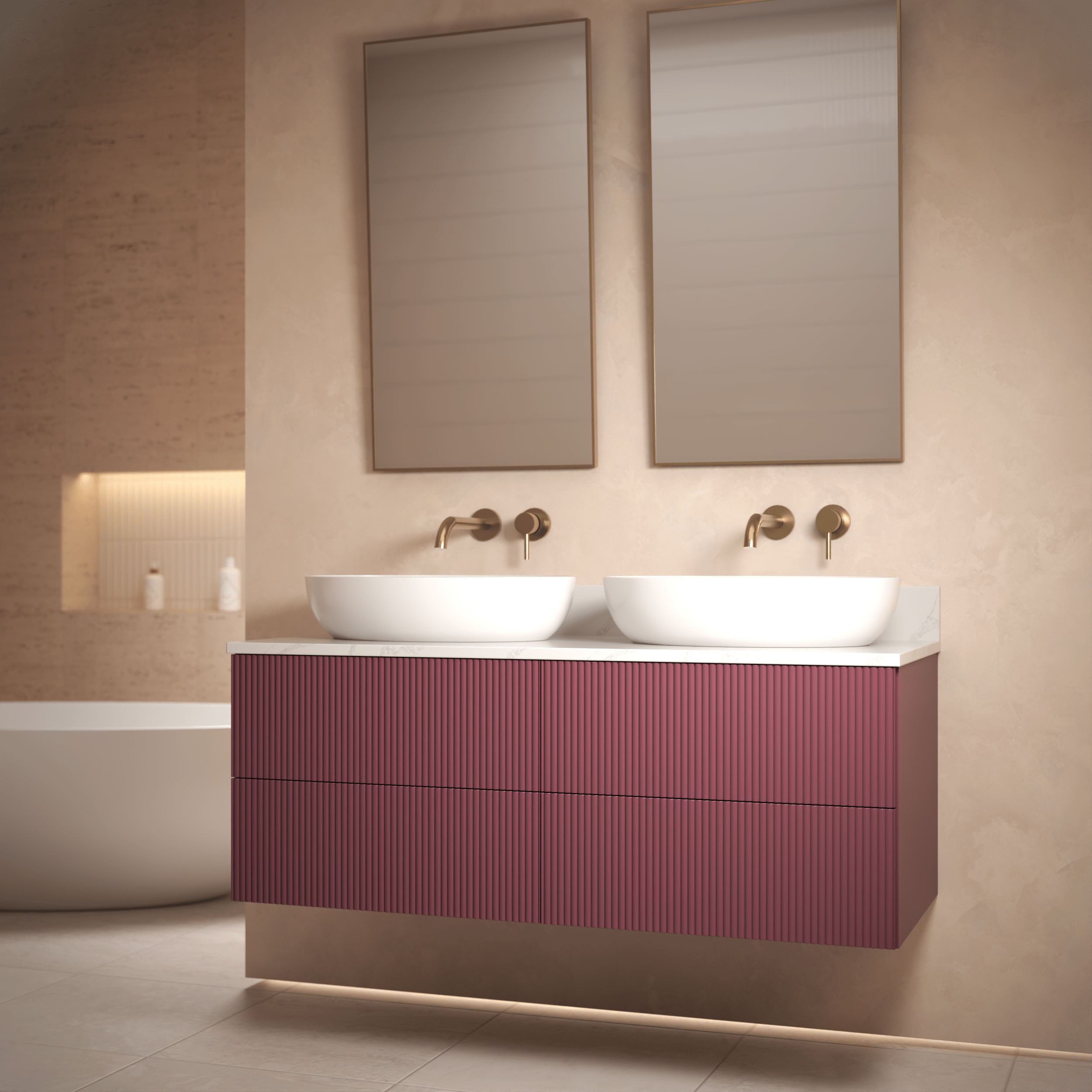The Reeded | Painted Double Vanity 1200mm Brinjal - Mockridge Design