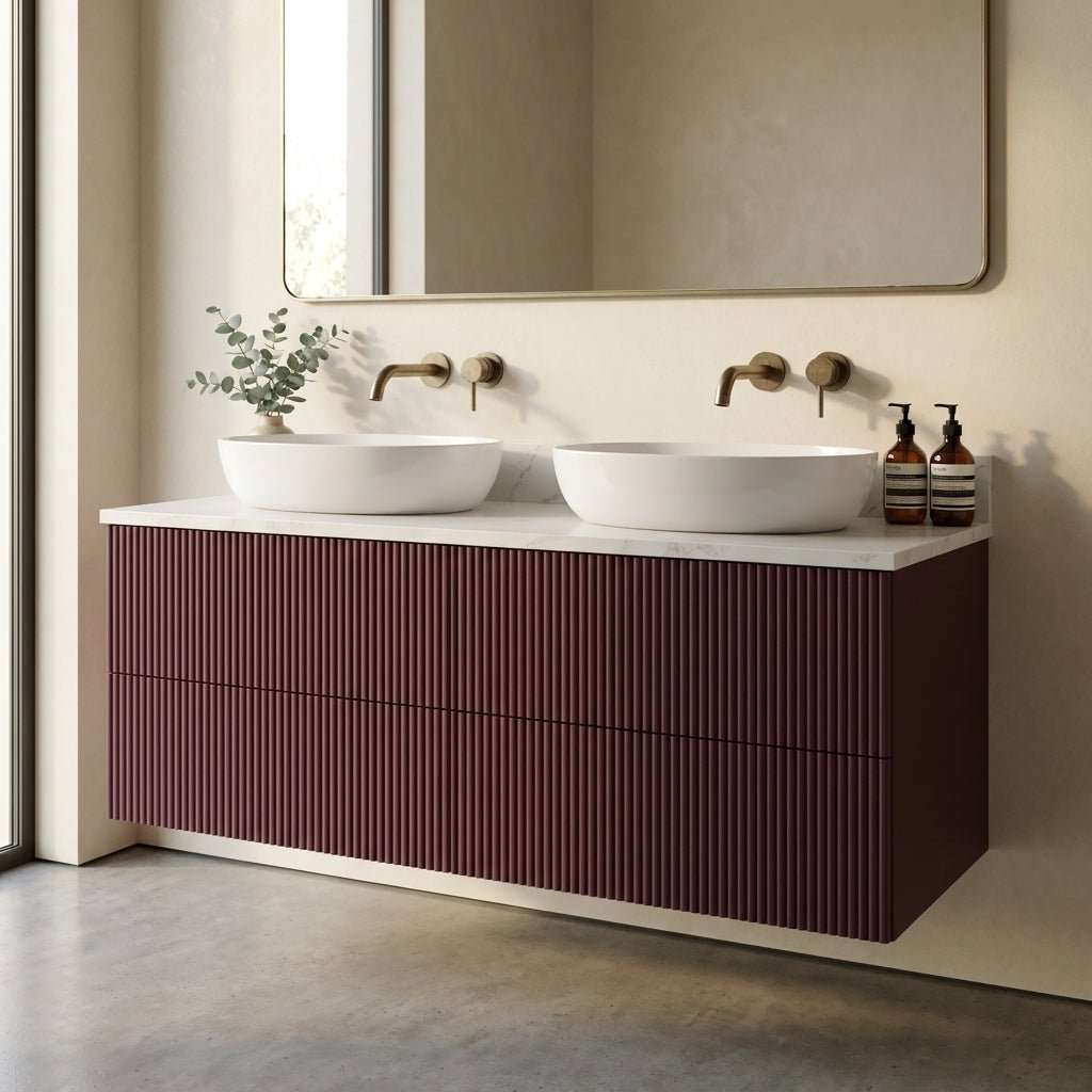 The Reeded | Painted Double Vanity 1200mm Brinjal - Mockridge Design