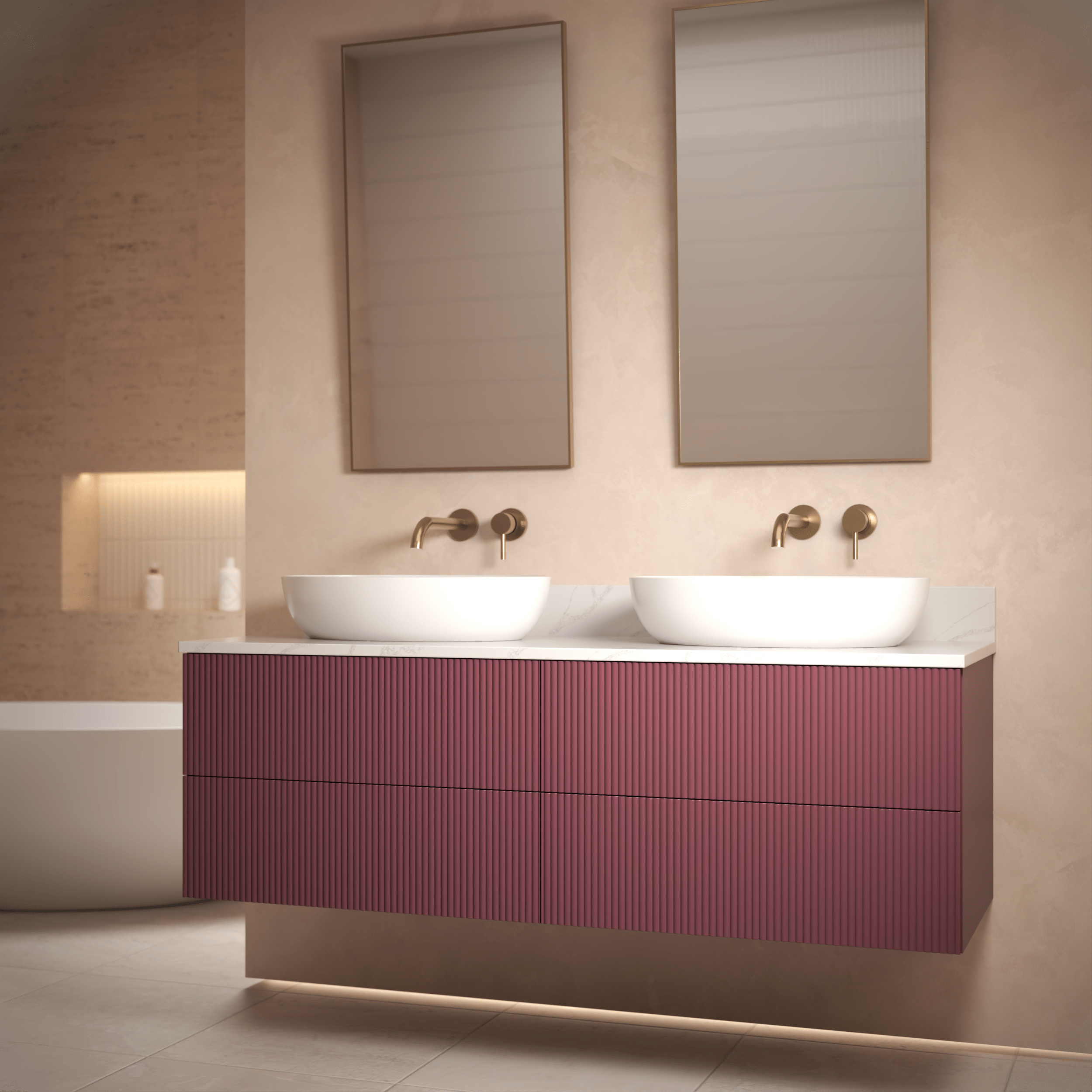 The Reeded | Painted Double Vanity 1400mm Brinjal - Mockridge Design