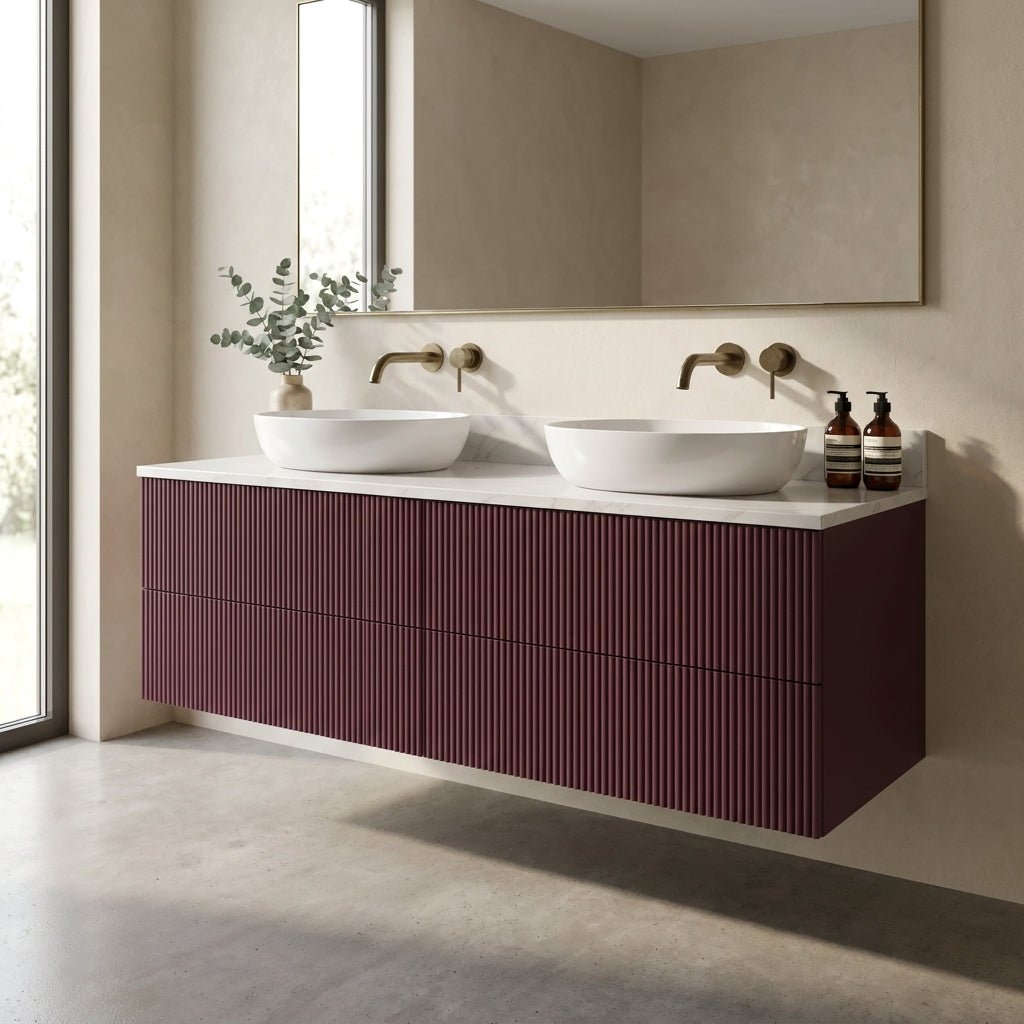 The Reeded | Painted Double Vanity 1400mm Brinjal - Mockridge Design