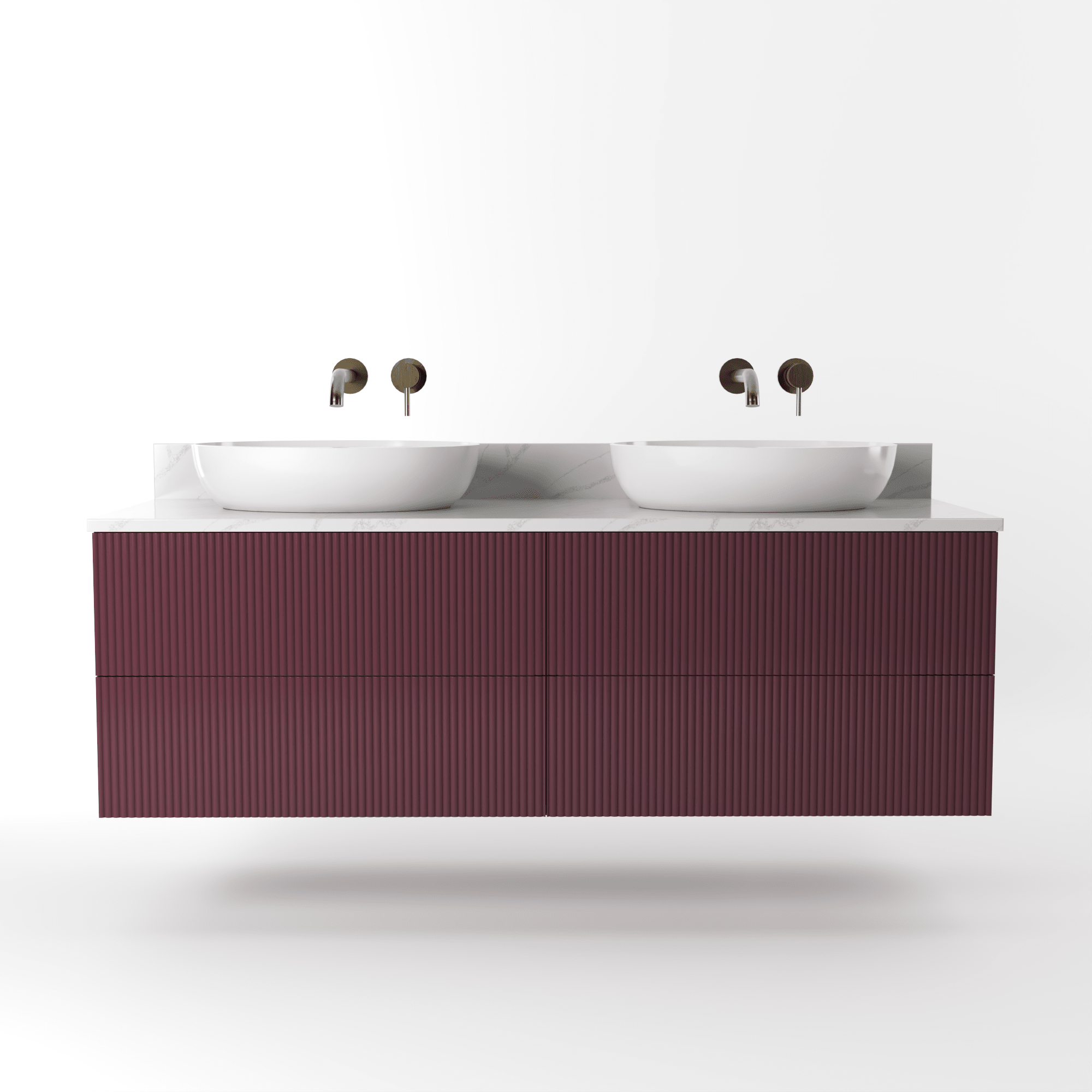 The Reeded | Painted Double Vanity 1400mm Brinjal - Mockridge Design