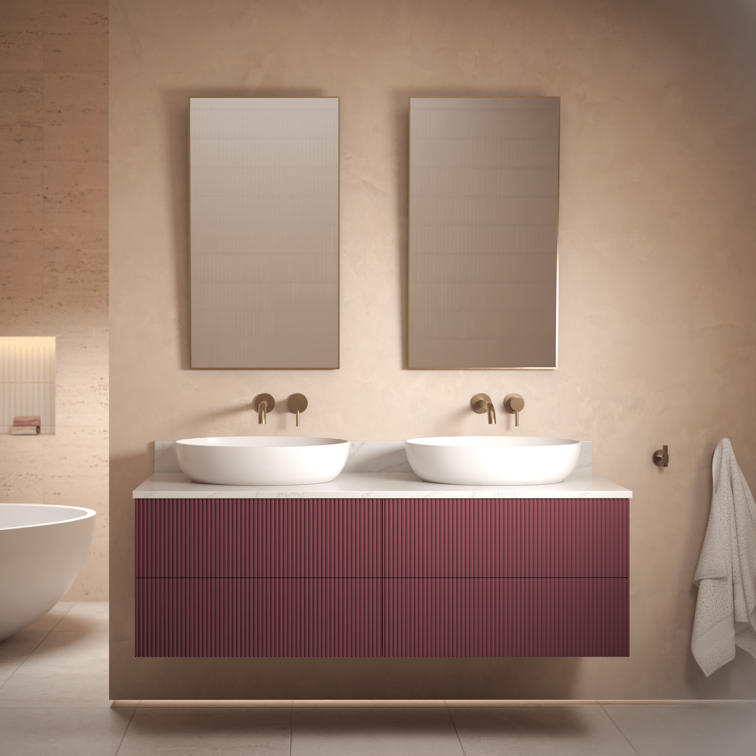 The Reeded | Painted Double Vanity 1400mm Brinjal - Mockridge Design
