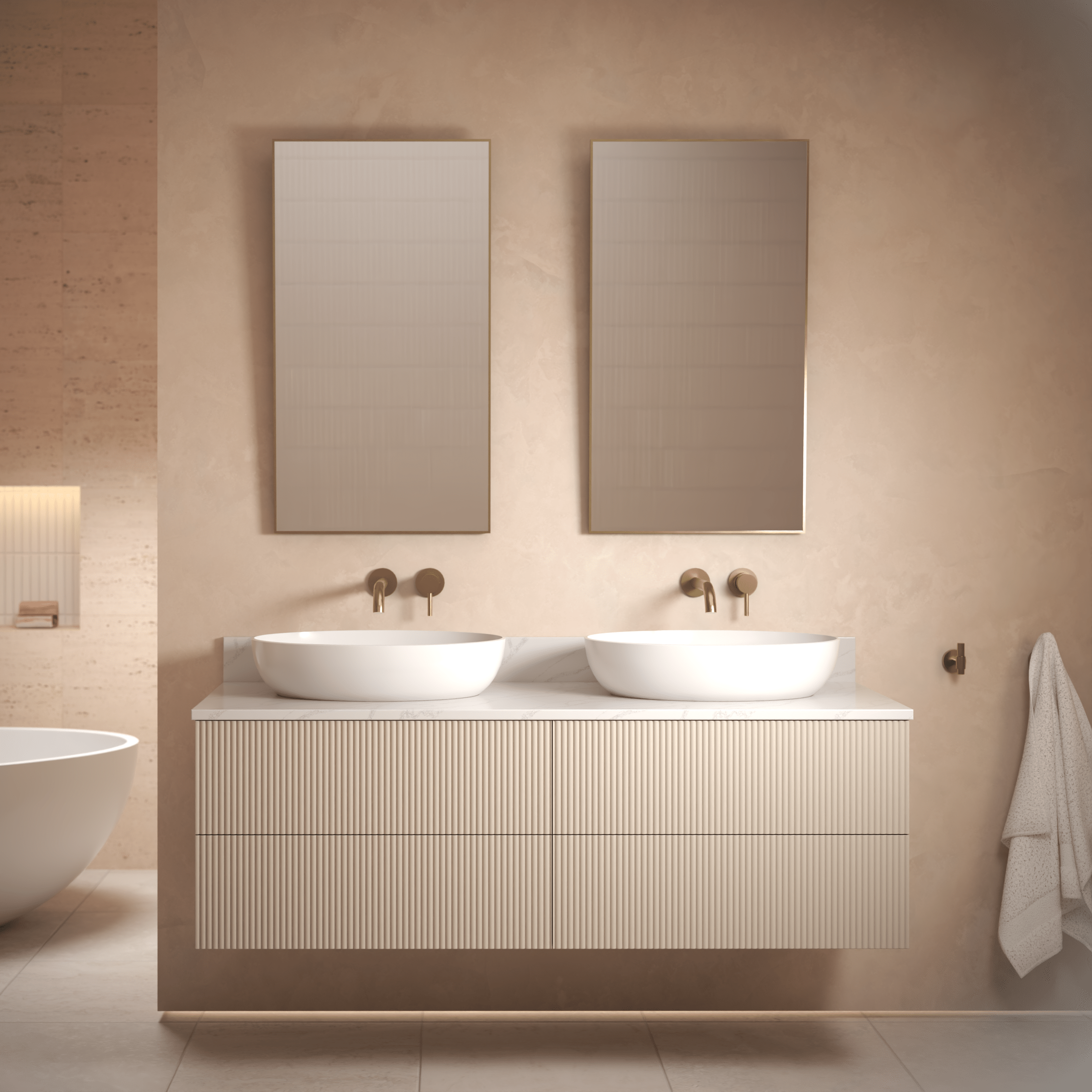 The Reeded | Painted Double Vanity 1400mm Elephants Breath - Mockridge Design