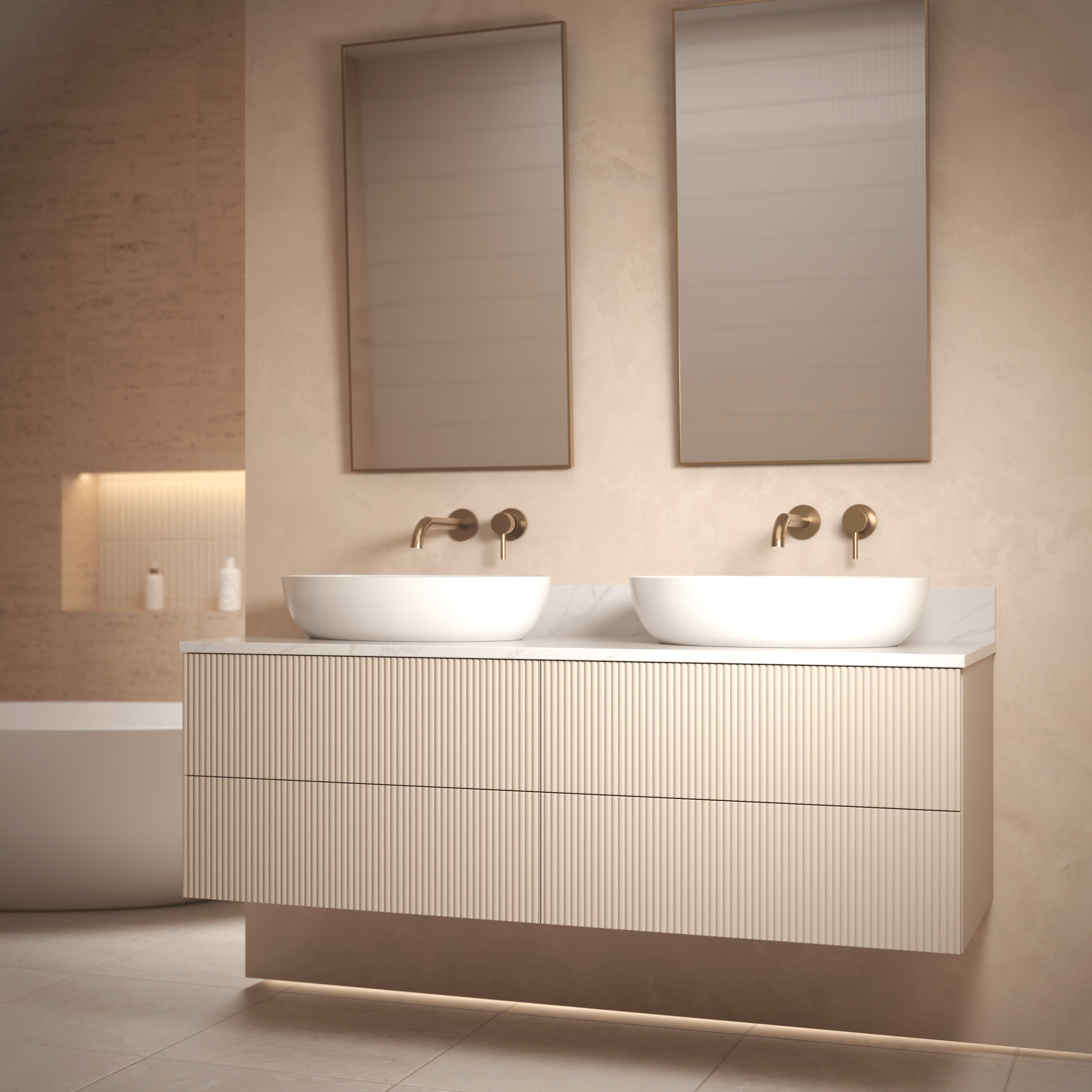 The Reeded | Painted Double Vanity 1400mm Elephants Breath - Mockridge Design