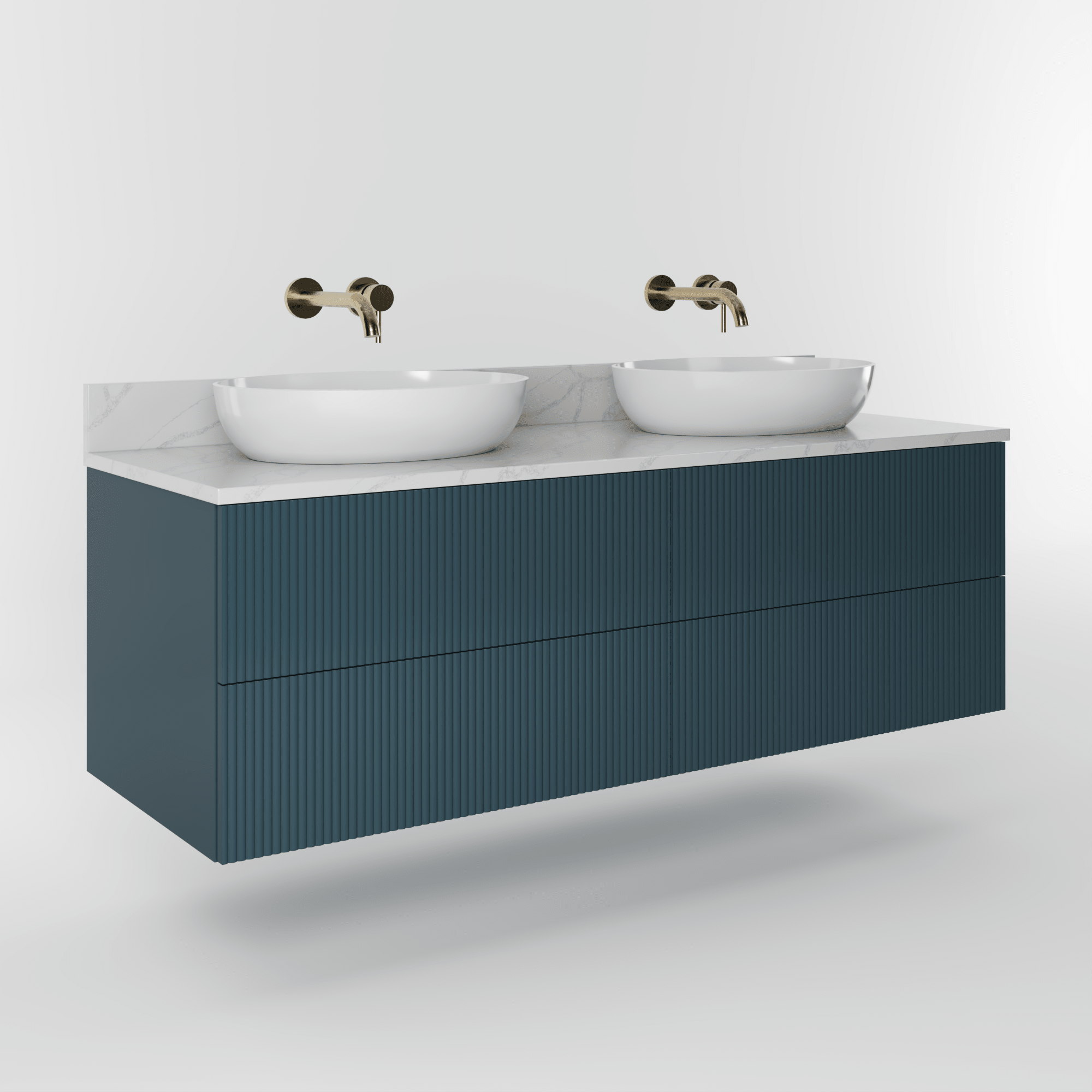 The Reeded | Painted Double Vanity 1400mm Stiffkey Blue - Mockridge Design