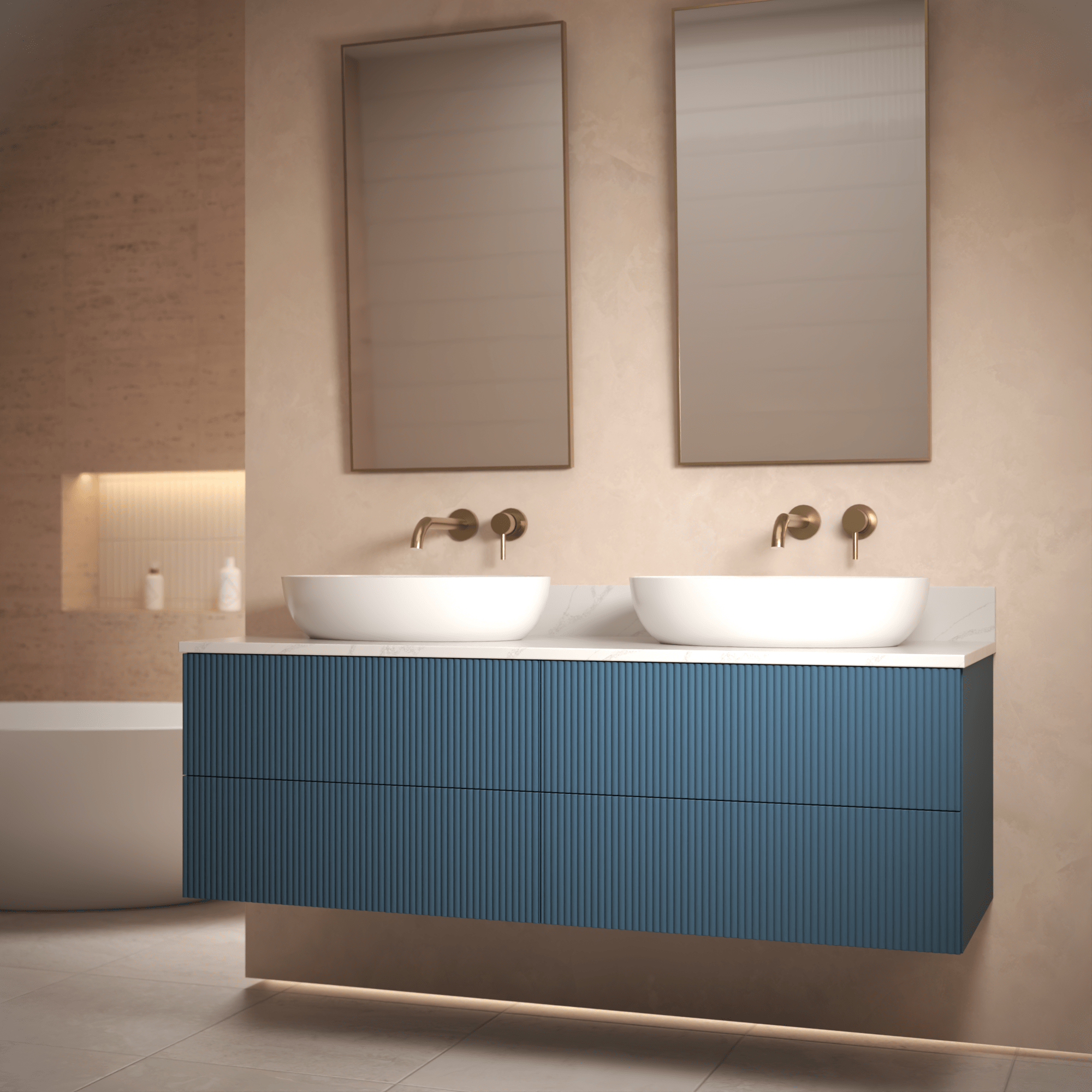 The Reeded | Painted Double Vanity 1400mm Stiffkey Blue - Mockridge Design