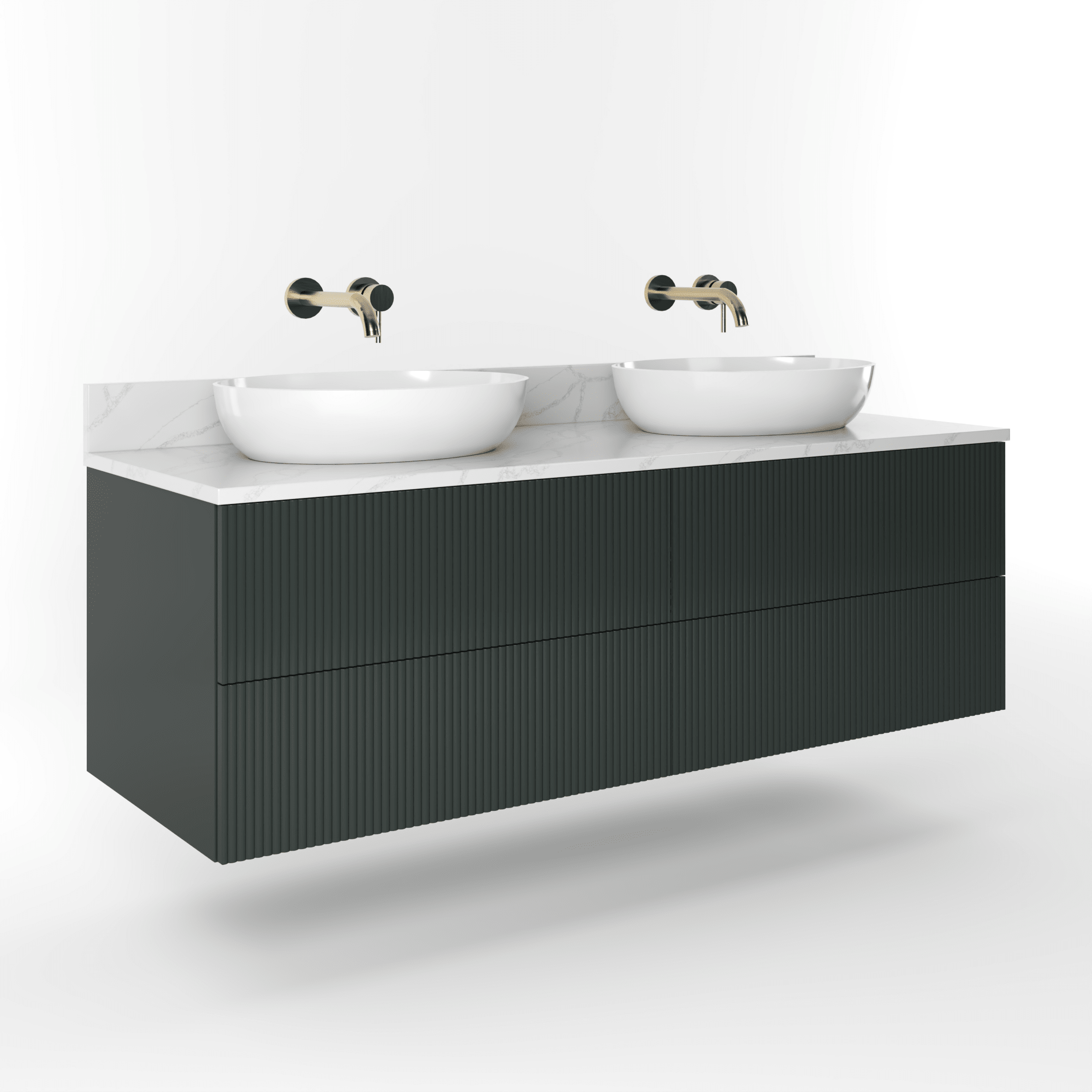 The Reeded | Painted Double Vanity 1400mm Studio Green - Mockridge Design