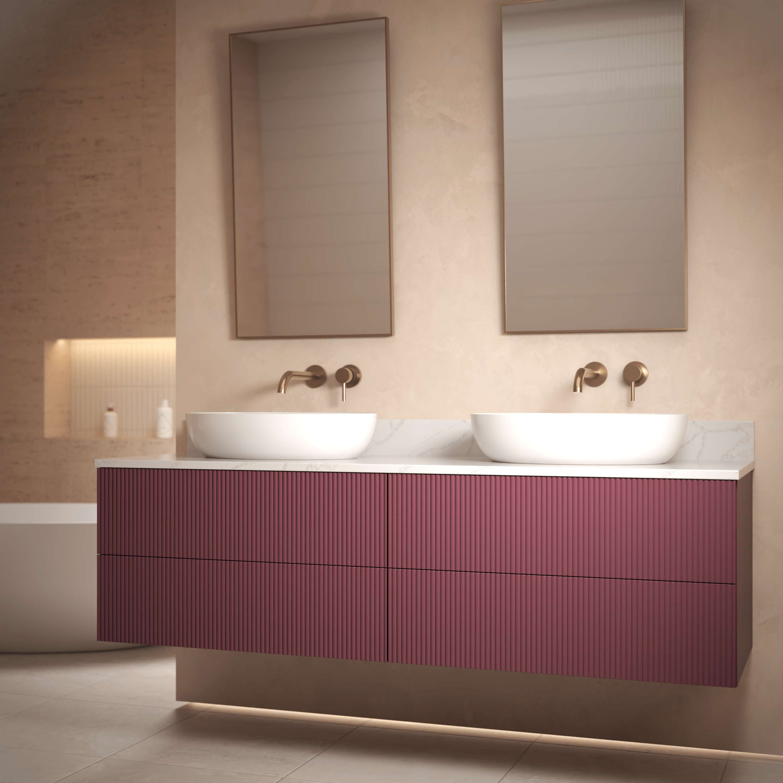 The Reeded | Painted Double Vanity 1600mm Brinjal - Mockridge Design