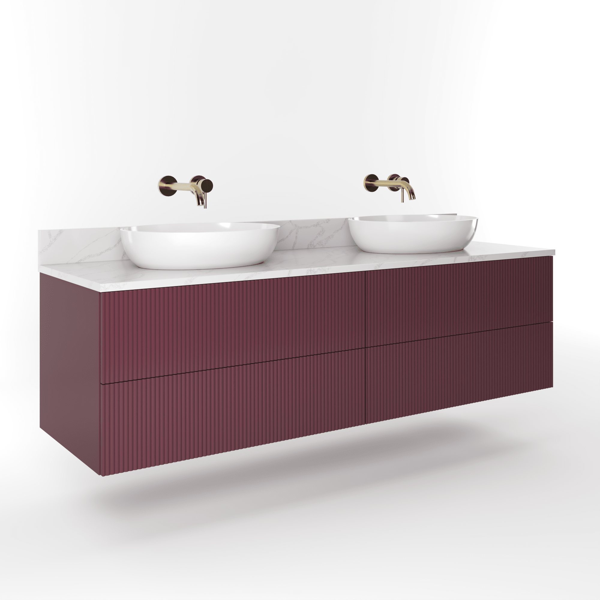 The Reeded | Painted Double Vanity 1600mm Brinjal - Mockridge Design