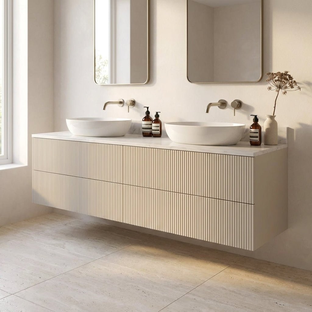 The Reeded | Painted Double Vanity 1600mm Elephants Breath - Mockridge Design