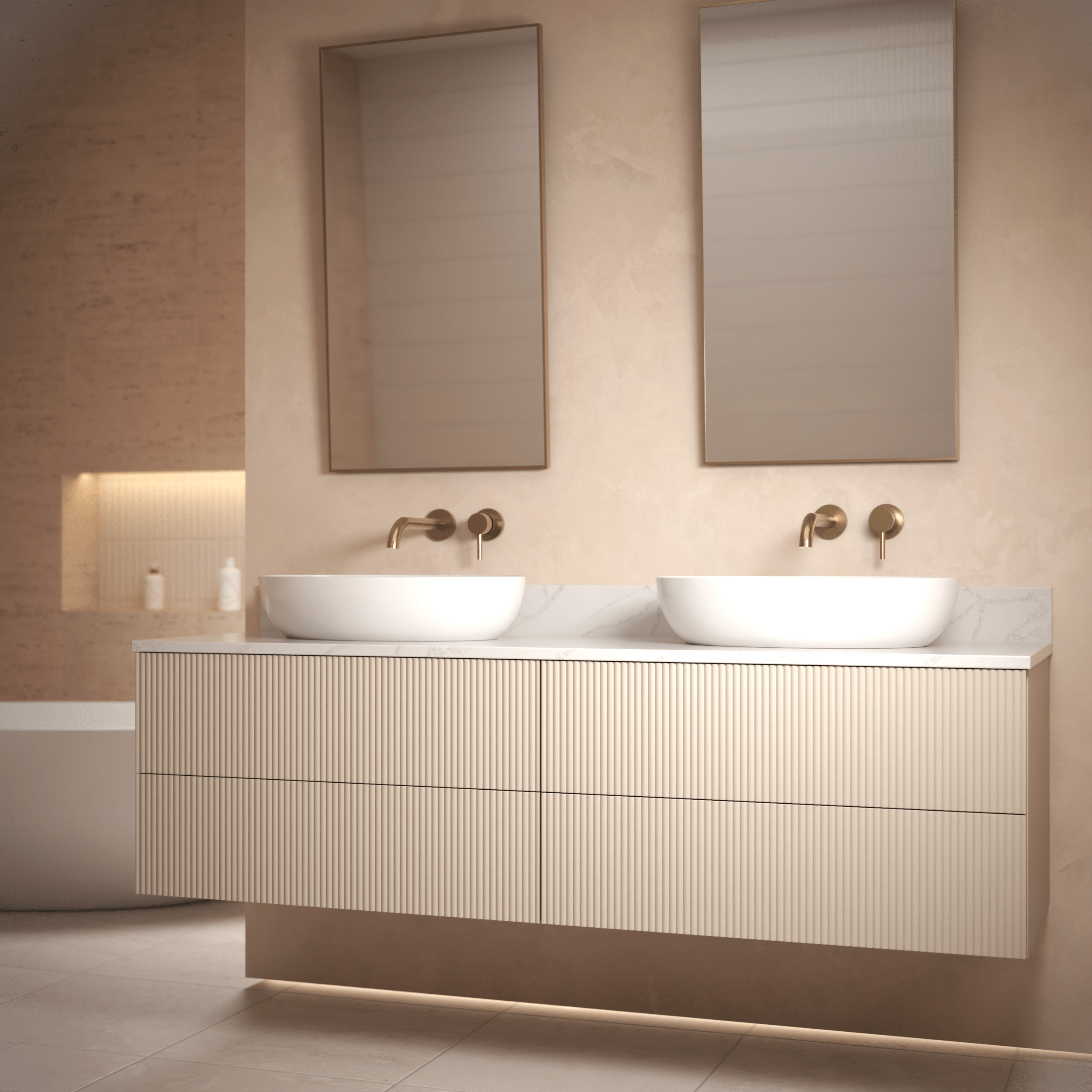 The Reeded | Painted Double Vanity 1600mm Elephants Breath - Mockridge Design