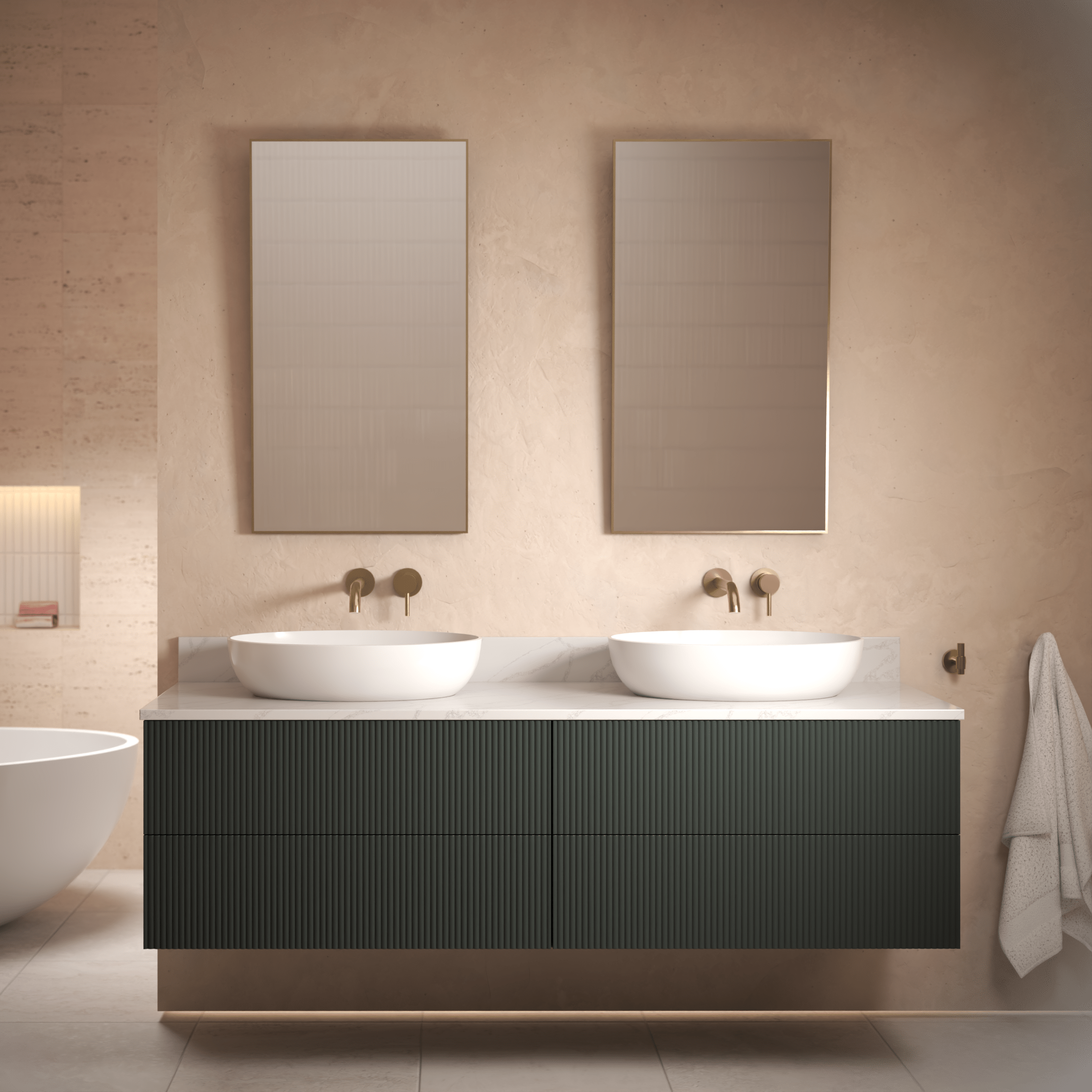 The Reeded | Painted Double Vanity 1600mm Studio Green - Mockridge Design