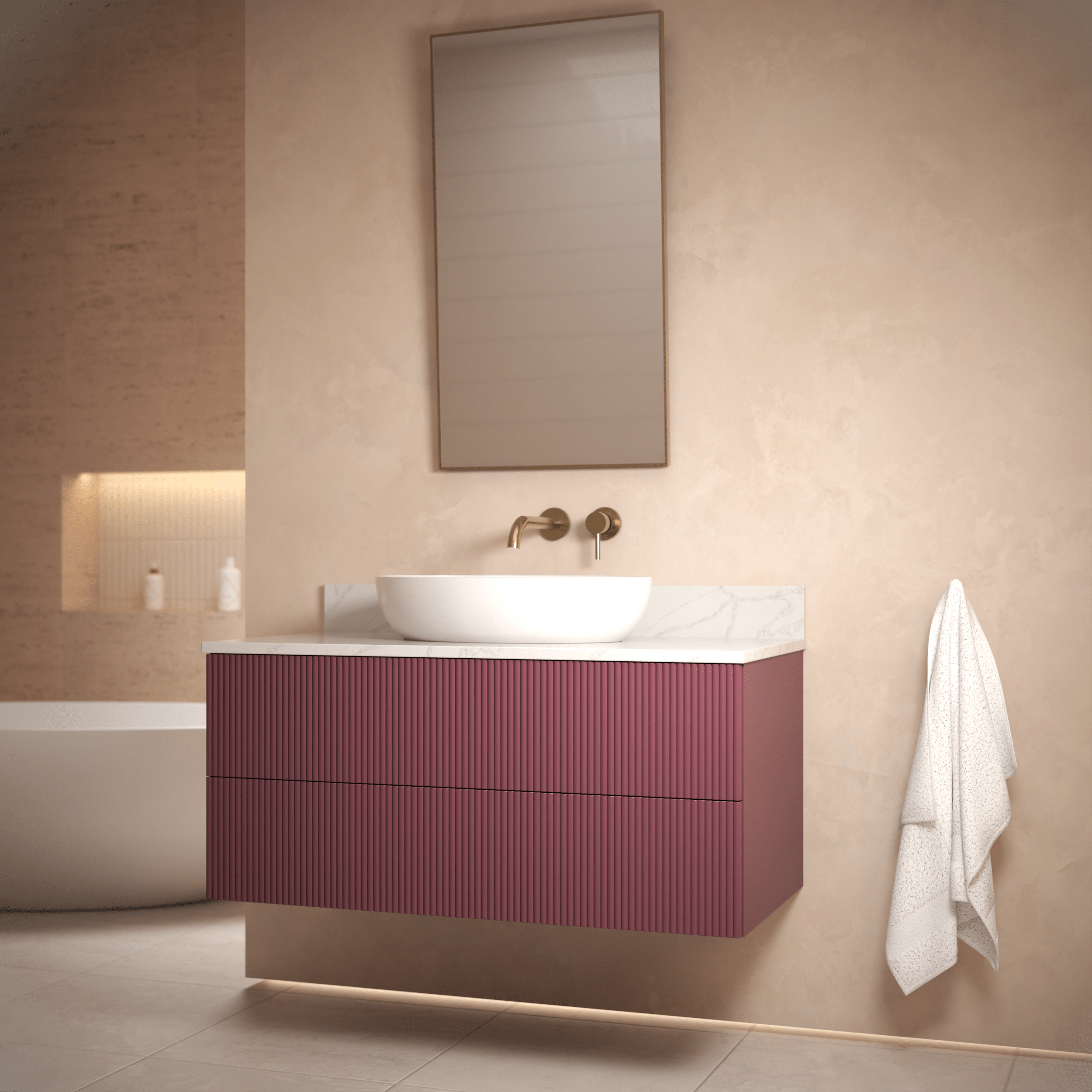 The Reeded | Painted Vanity 1000mm Brinjal - Mockridge Design