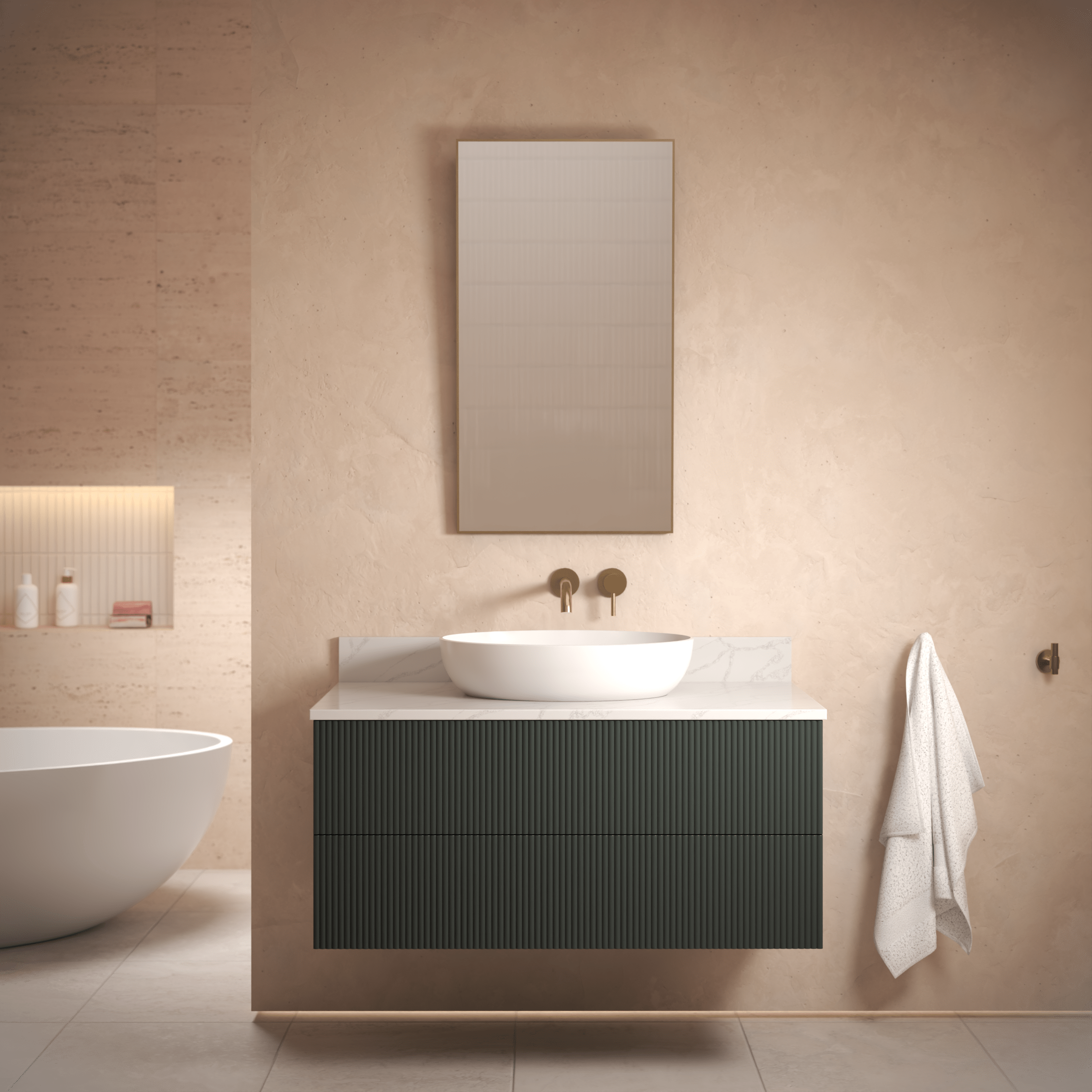 The Reeded | Painted Vanity 1000mm Studio Green - Mockridge Design