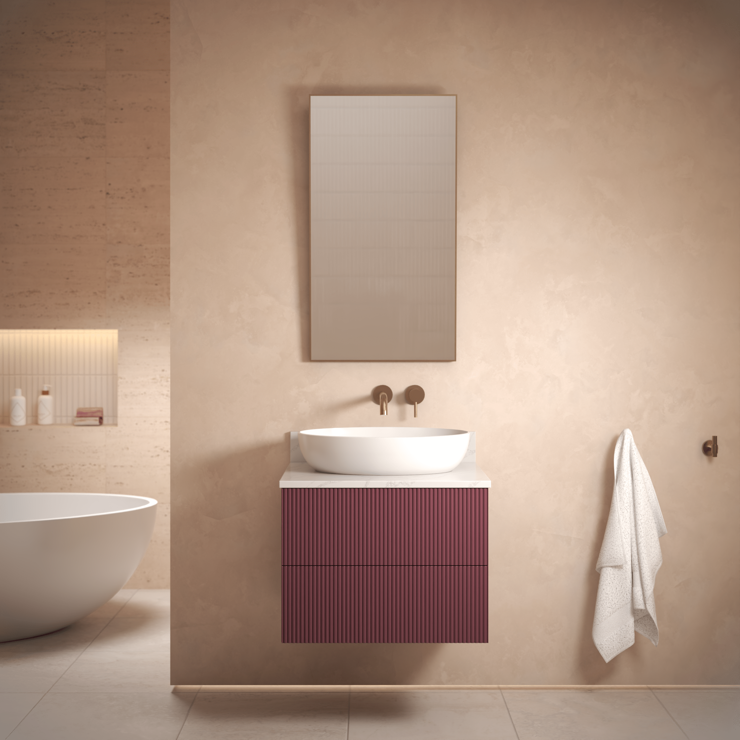 The Reeded | Painted Vanity 600mm Brinjal - Mockridge Design
