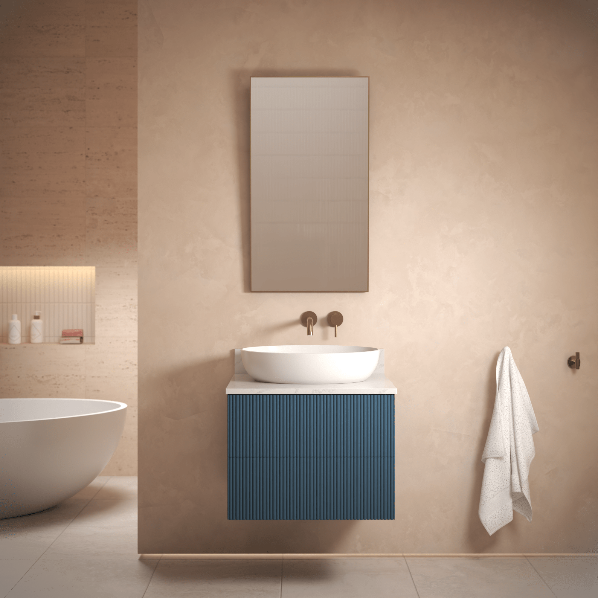 The Reeded | Painted Vanity 600mm Stiffkey Blue - Mockridge Design