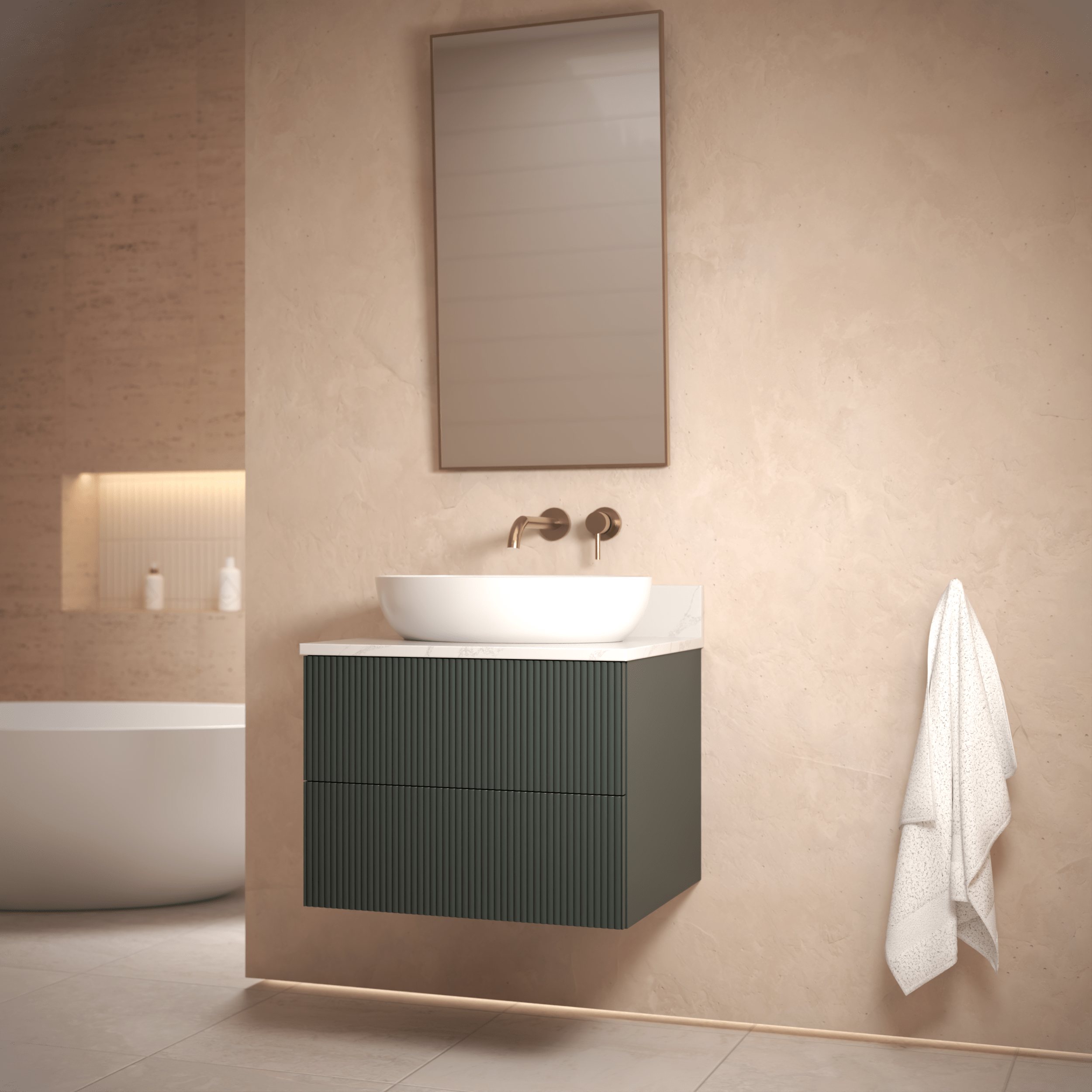 The Reeded | Painted Vanity 600mm Studio Green - Mockridge Design