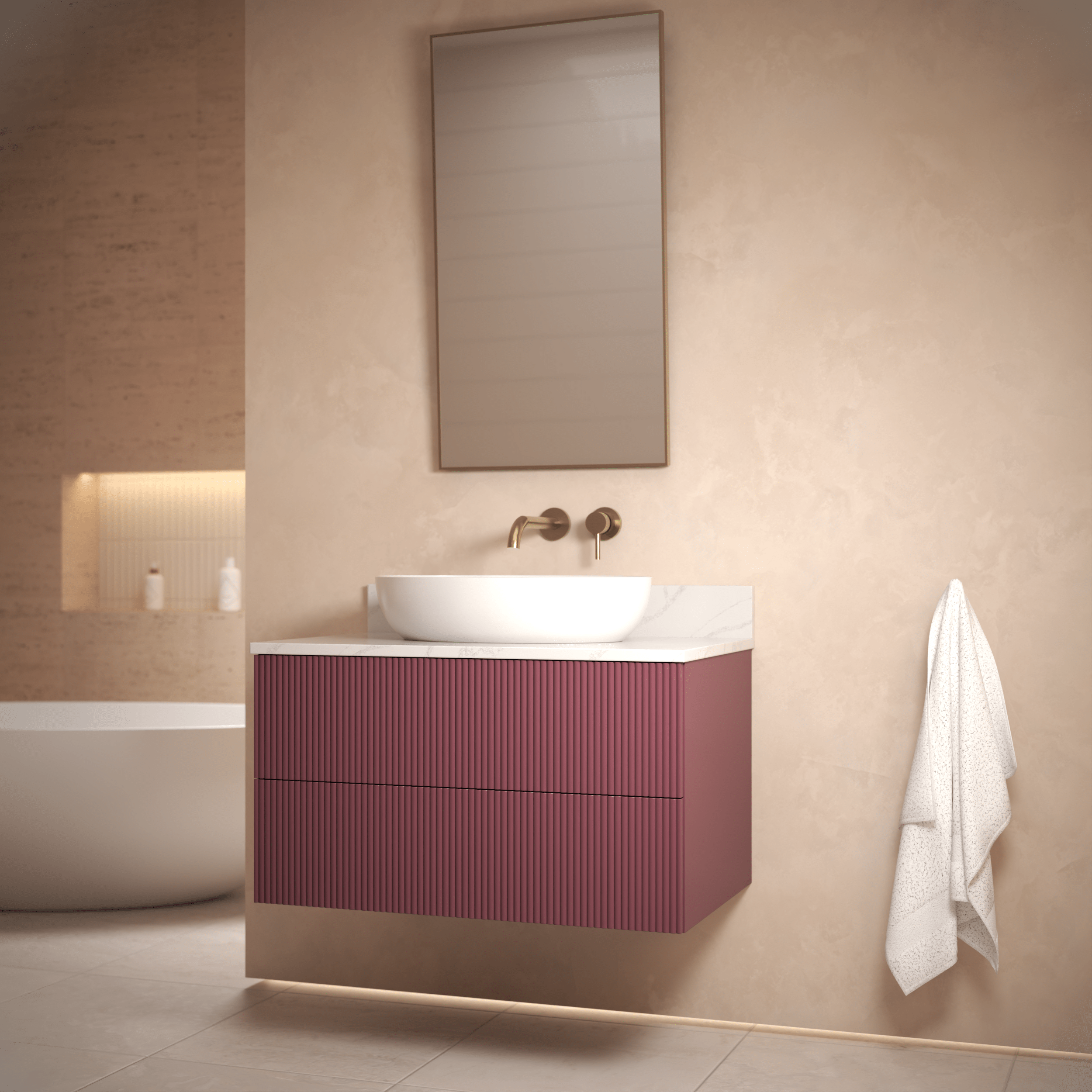 The Reeded | Painted Vanity 800mm Brinjal - Mockridge Design