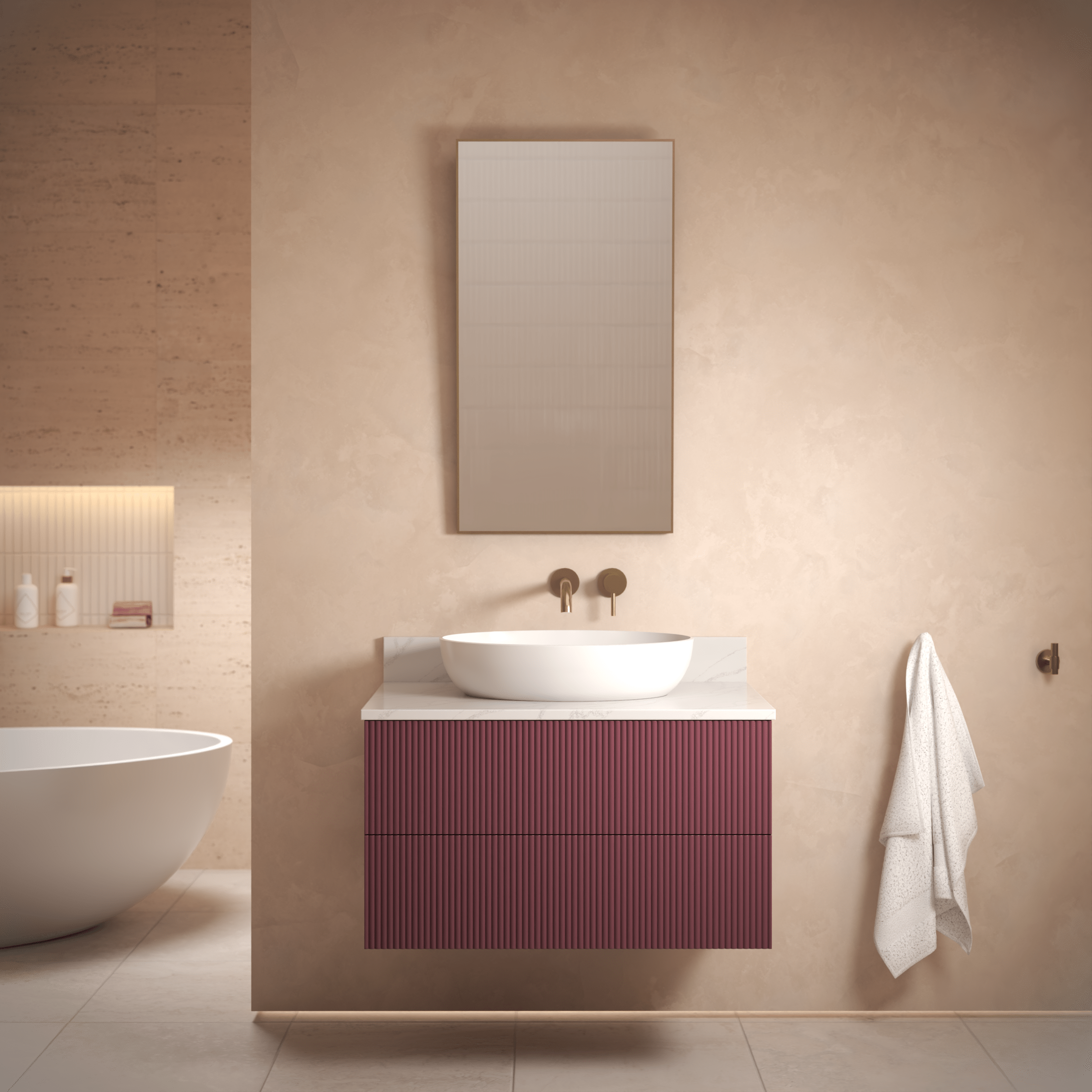 The Reeded | Painted Vanity 800mm Brinjal - Mockridge Design