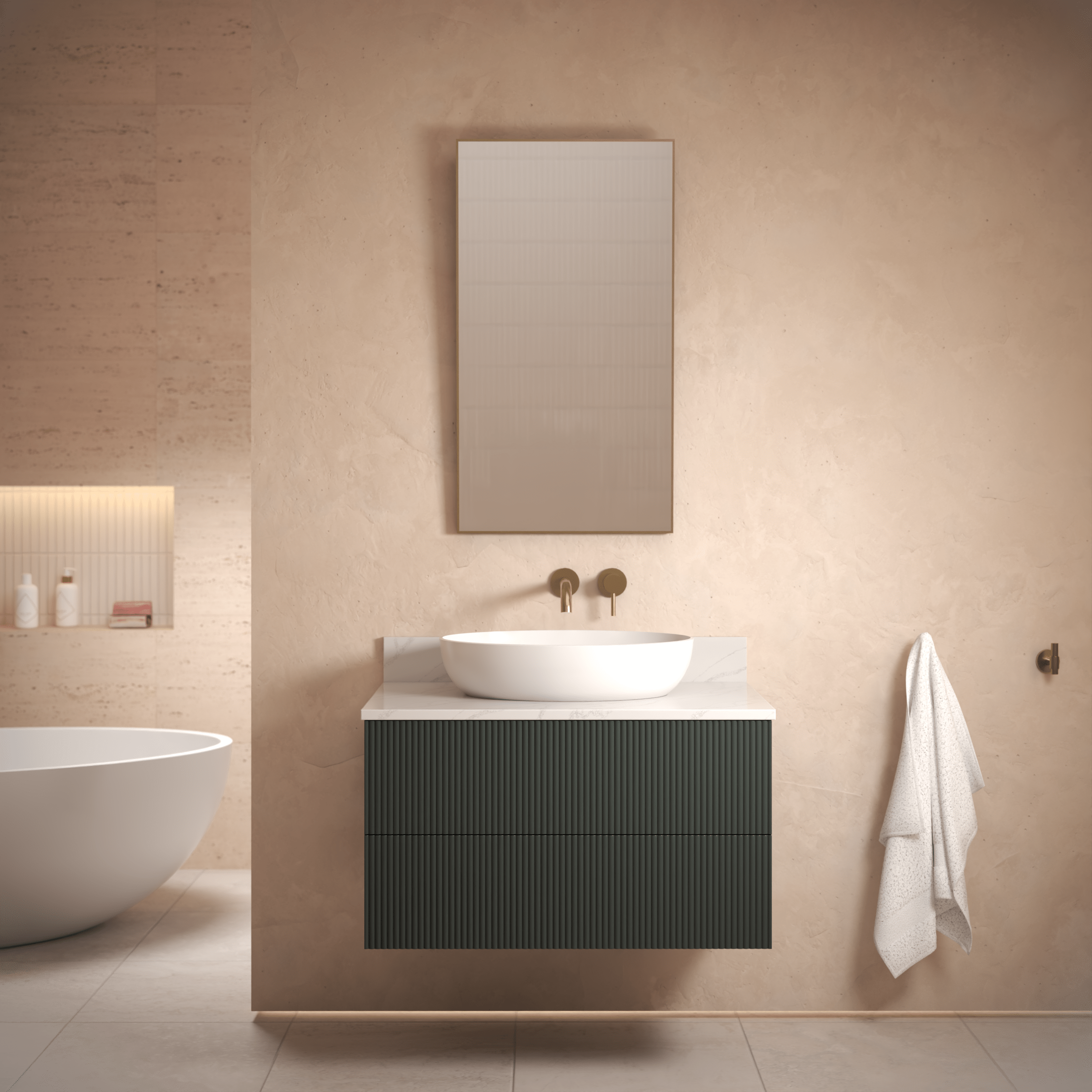The Reeded | Painted Vanity 800mm Studio Green - Mockridge Design