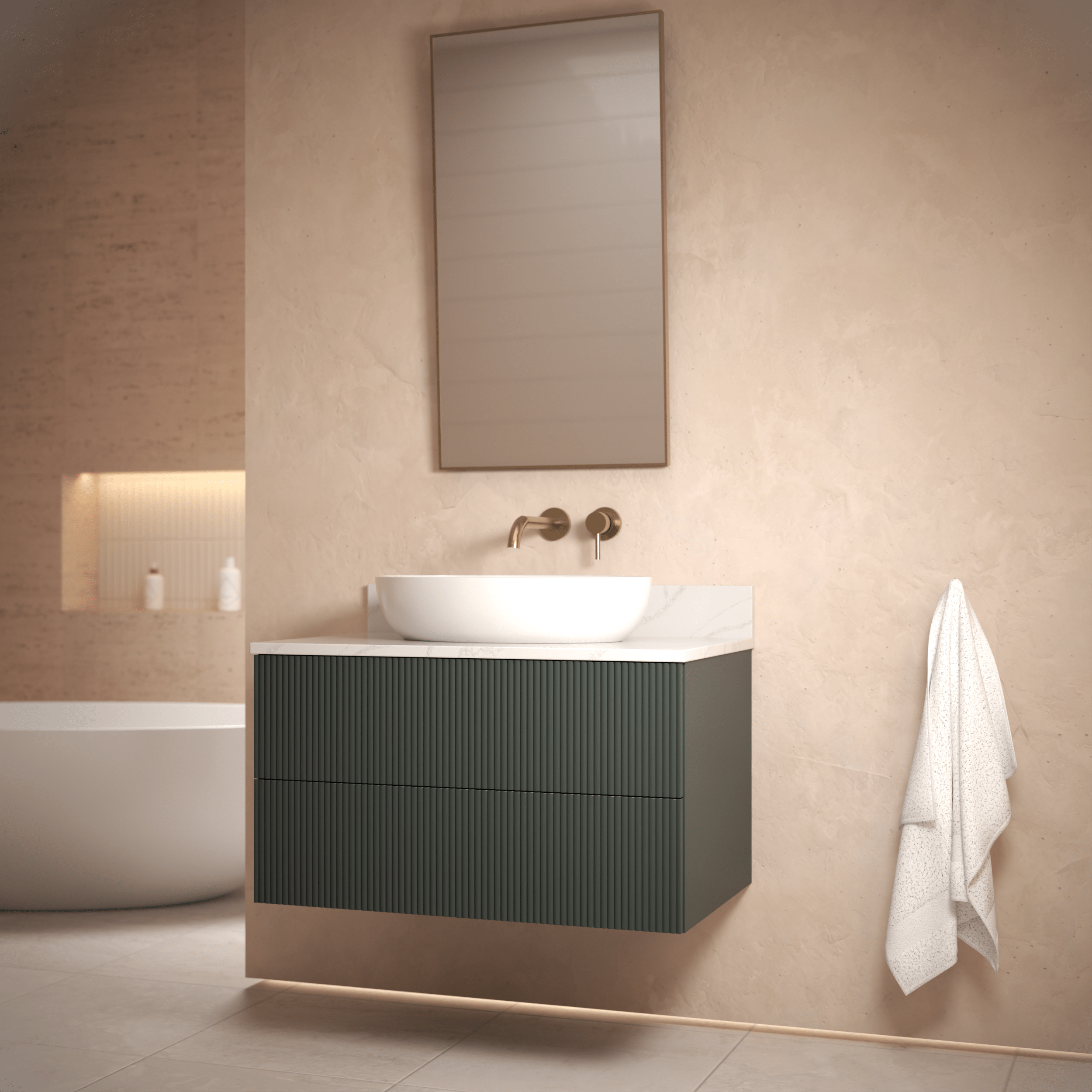 The Reeded | Painted Vanity 800mm Studio Green - Mockridge Design