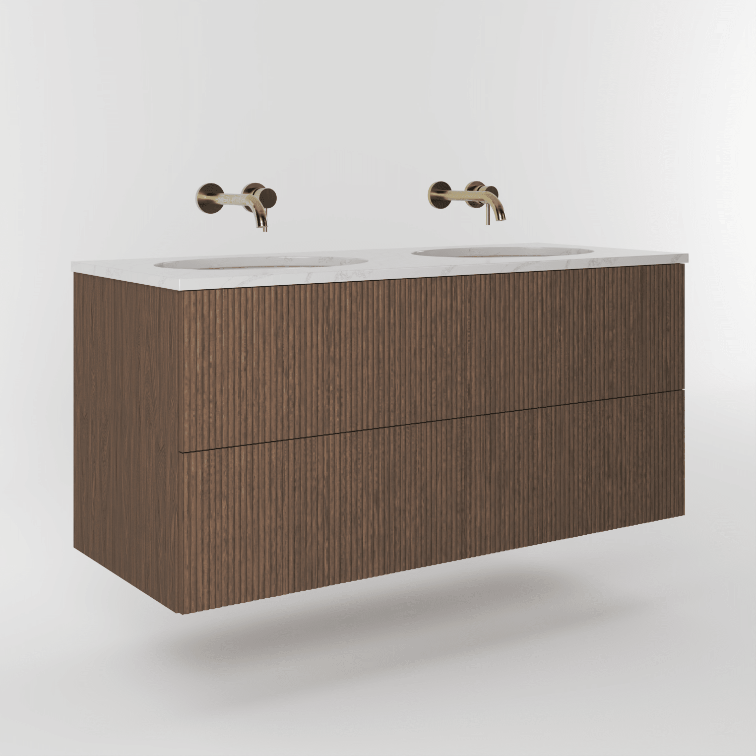 The Reeded | Undermounted | Oak Double Vanity 1200mm | Chocolate - Mockridge Design