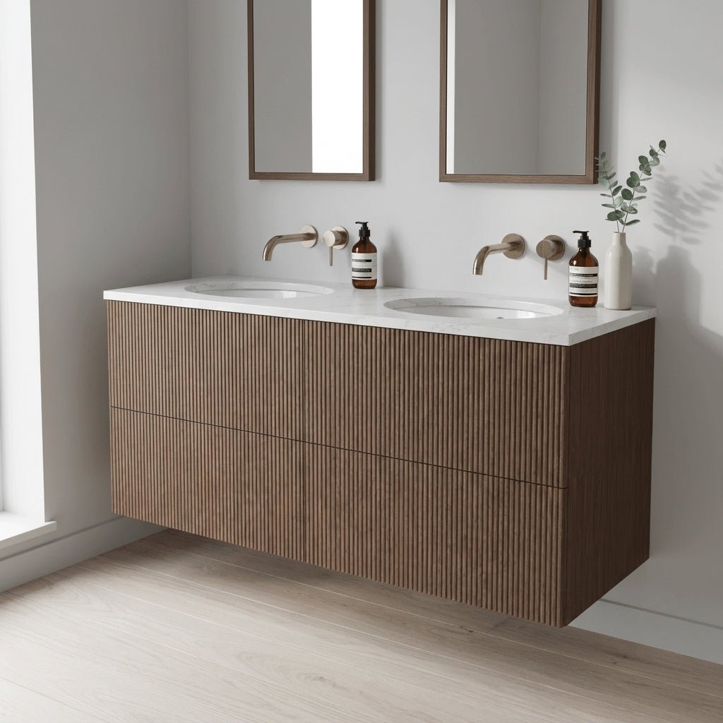The Reeded | Undermounted | Oak Double Vanity 1200mm | Chocolate - Mockridge Design