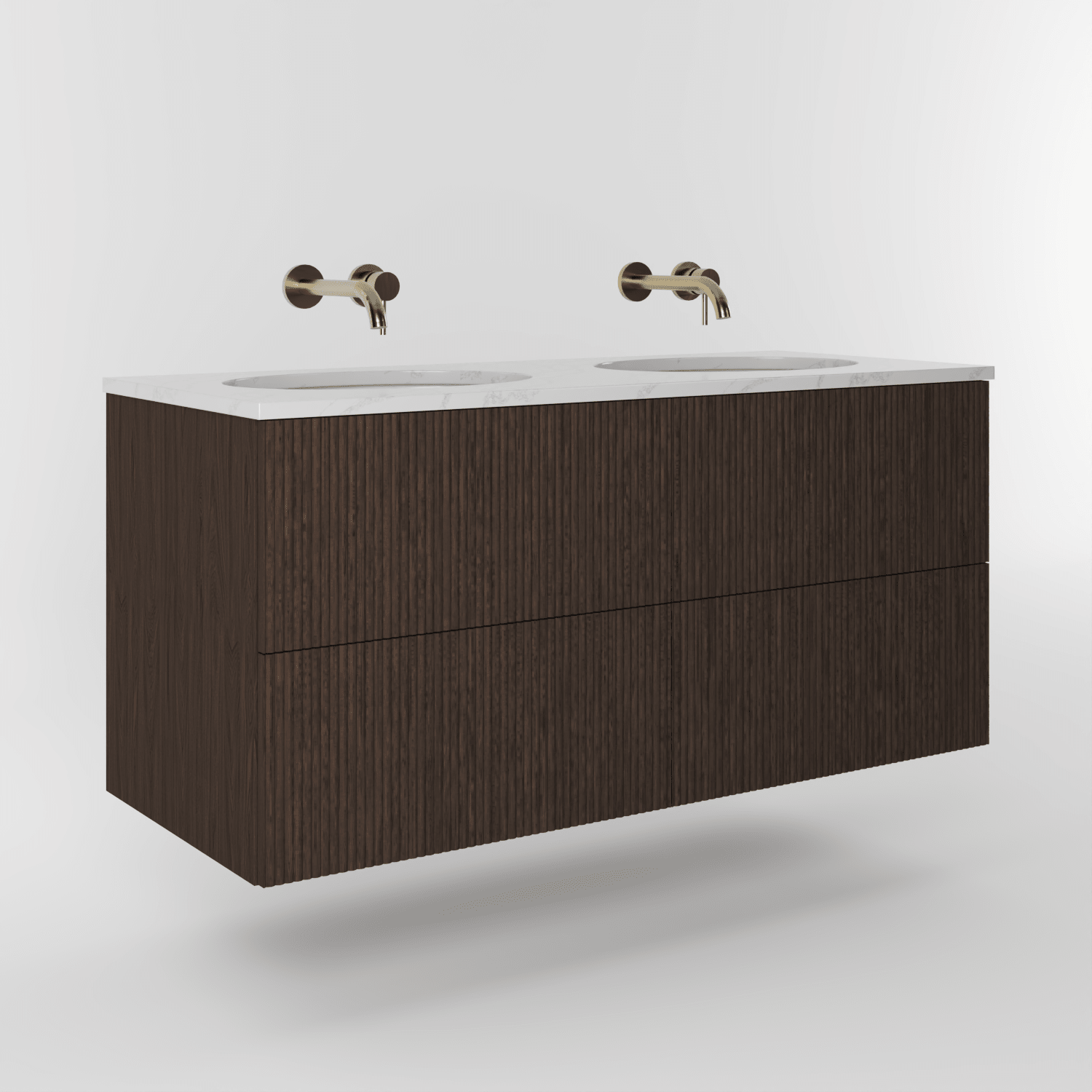 The Reeded | Undermounted | Oak Double Vanity 1200mm | Dark Roast - Mockridge Design