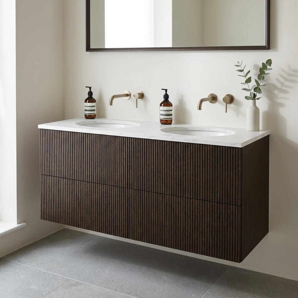 The Reeded | Undermounted | Oak Double Vanity 1200mm | Espresso - Mockridge Design