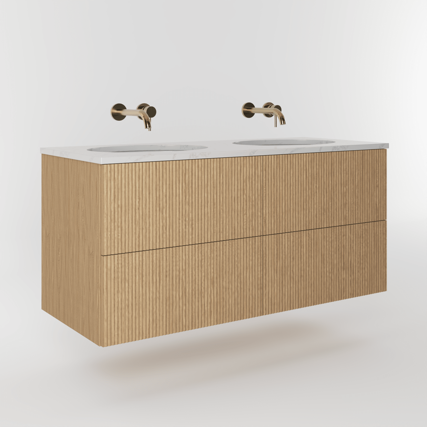 The Reeded | Undermounted | Oak Double Vanity 1200mm | Natural - Mockridge Design