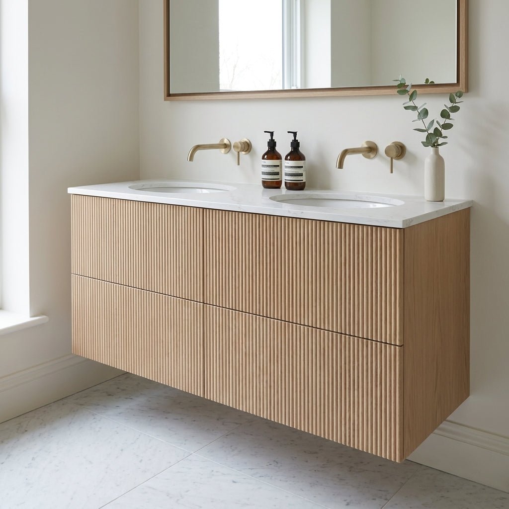 The Reeded | Undermounted | Oak Double Vanity 1200mm | Natural - Mockridge Design