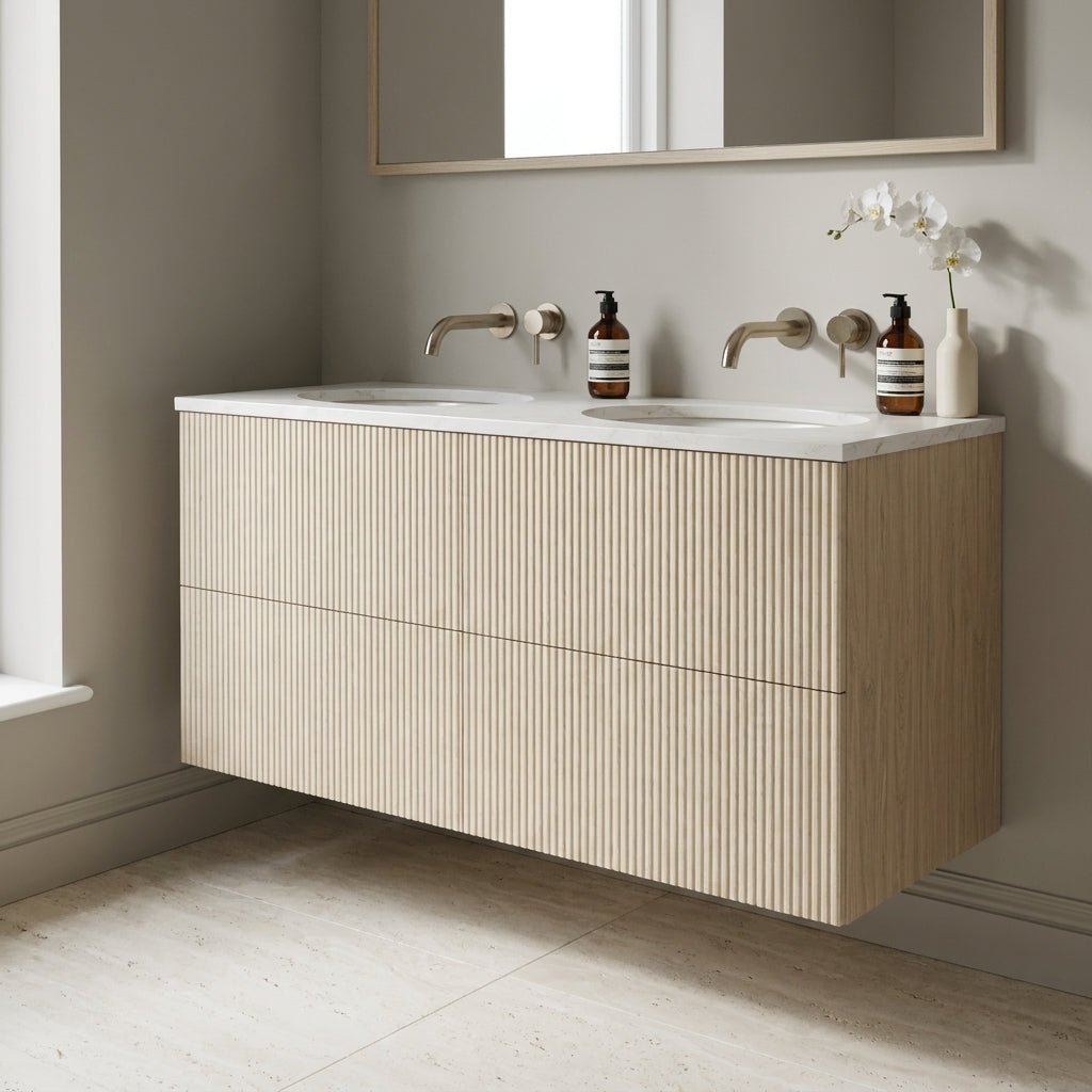The Reeded | Undermounted | Oak Double Vanity 1200mm | White - Mockridge Design