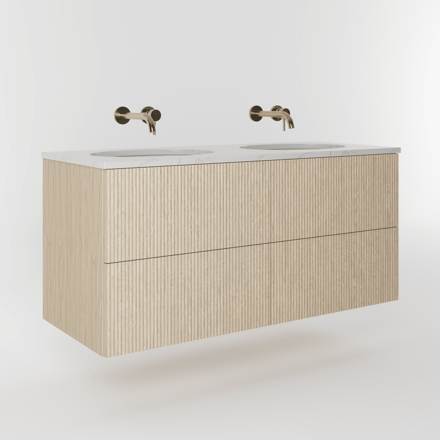 The Reeded | Undermounted | Oak Double Vanity 1200mm | White - Mockridge Design