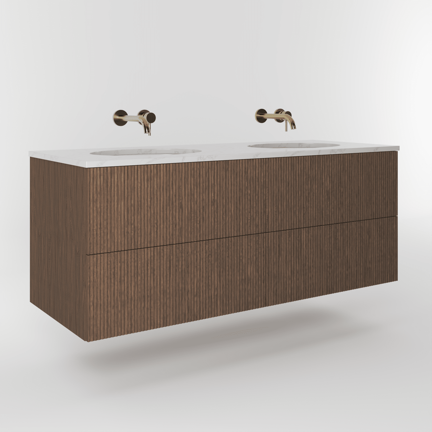 The Reeded | Undermounted | Oak Double Vanity 1400mm | Chocolate - Mockridge Design