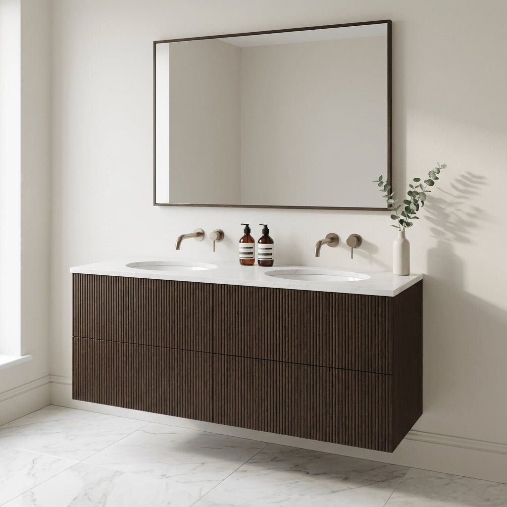 The Reeded | Undermounted | Oak Double Vanity 1400mm | Dark Roast - Mockridge Design
