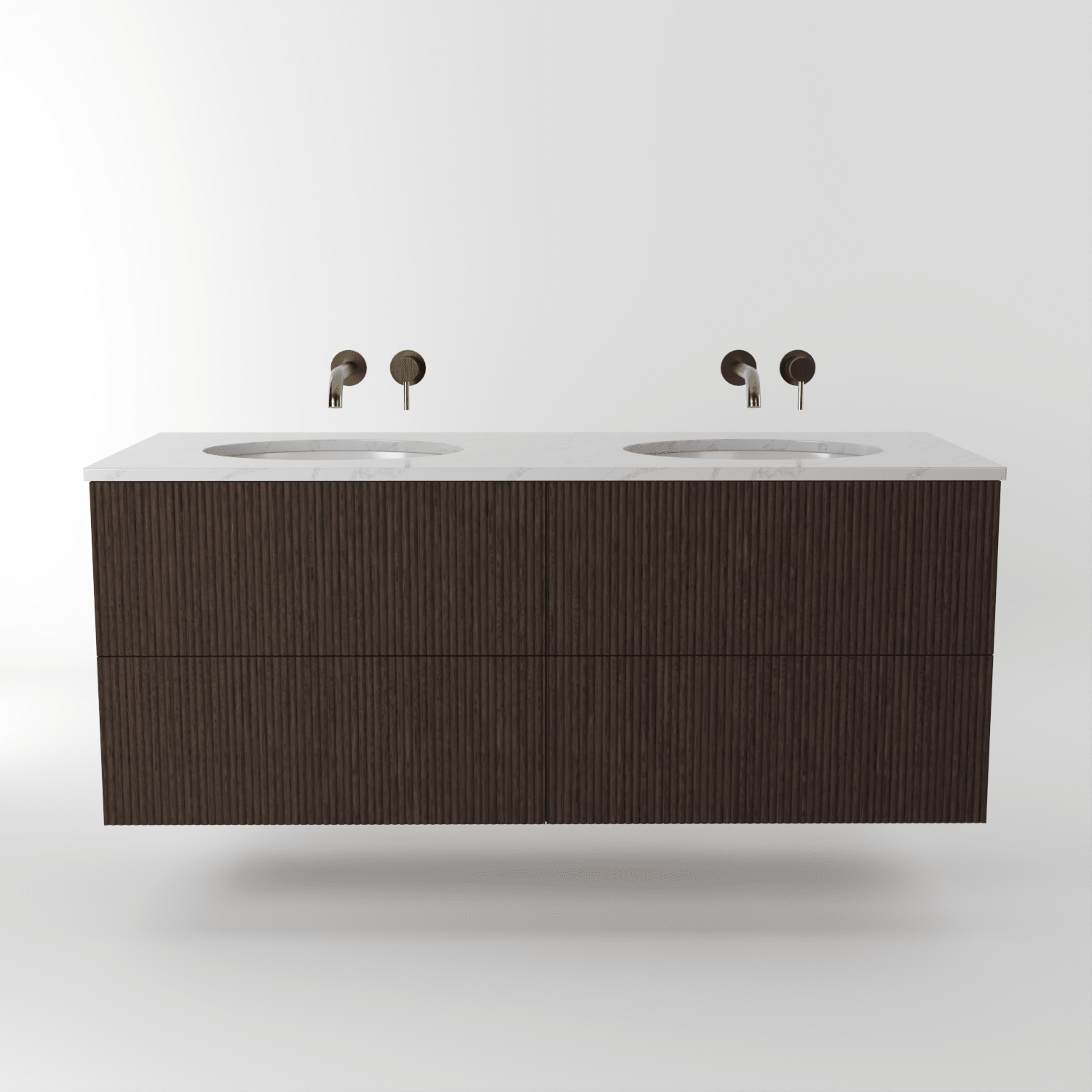 The Reeded | Undermounted | Oak Double Vanity 1400mm | Dark Roast - Mockridge Design
