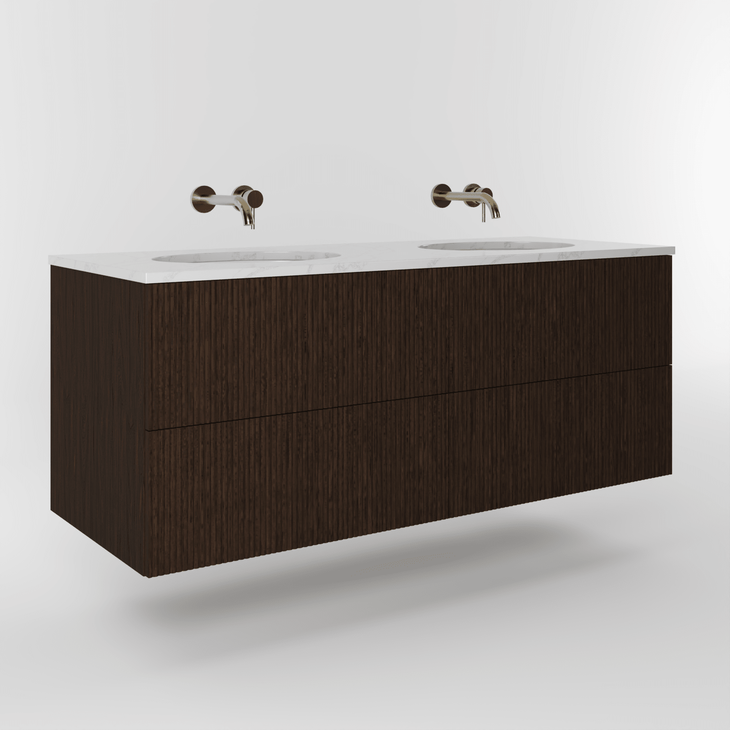 The Reeded | Undermounted | Oak Double Vanity 1400mm | Espresso - Mockridge Design