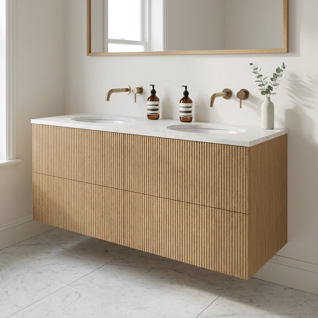 The Reeded | Undermounted | Oak Double Vanity 1400mm | Natural - Mockridge Design