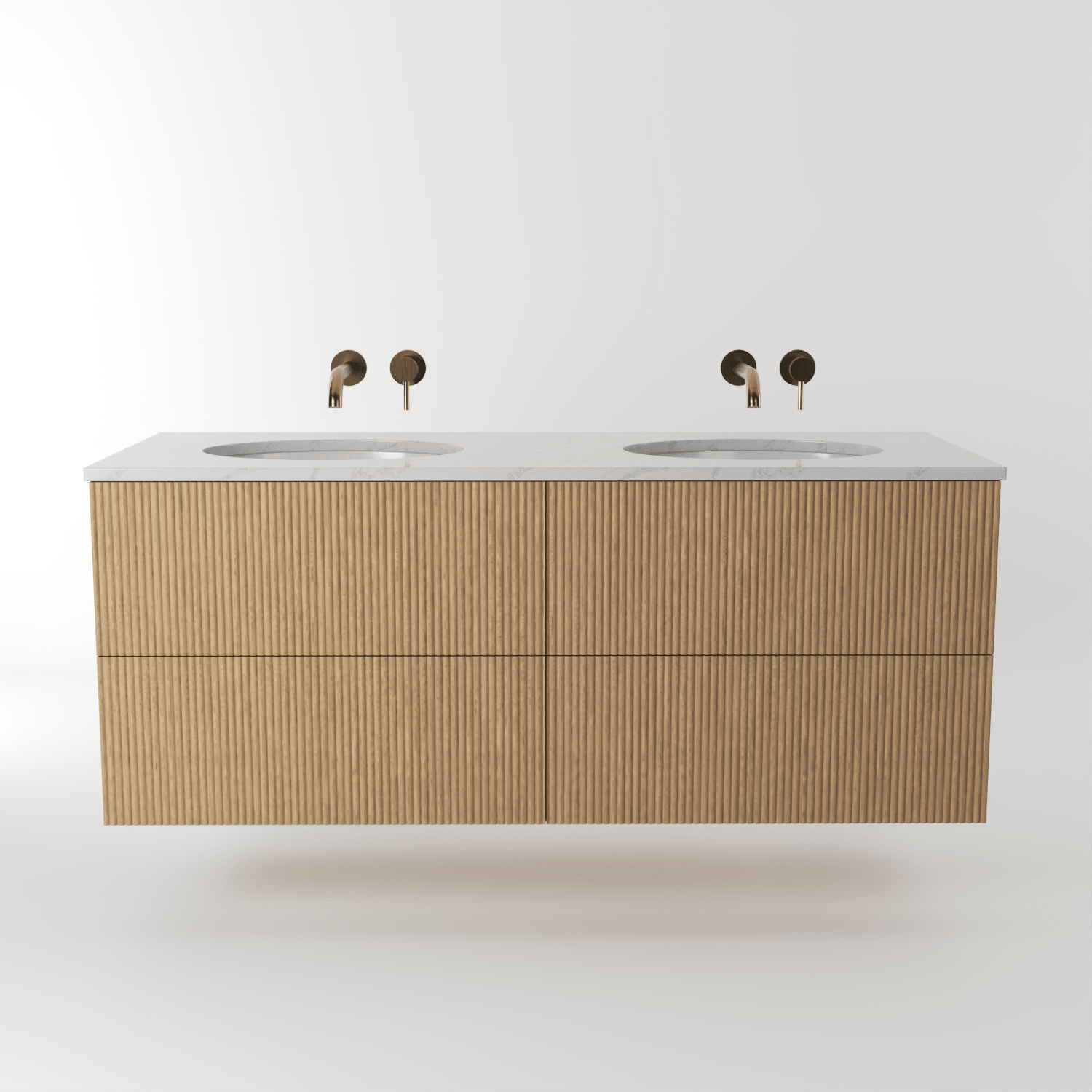 The Reeded | Undermounted | Oak Double Vanity 1400mm | Natural - Mockridge Design