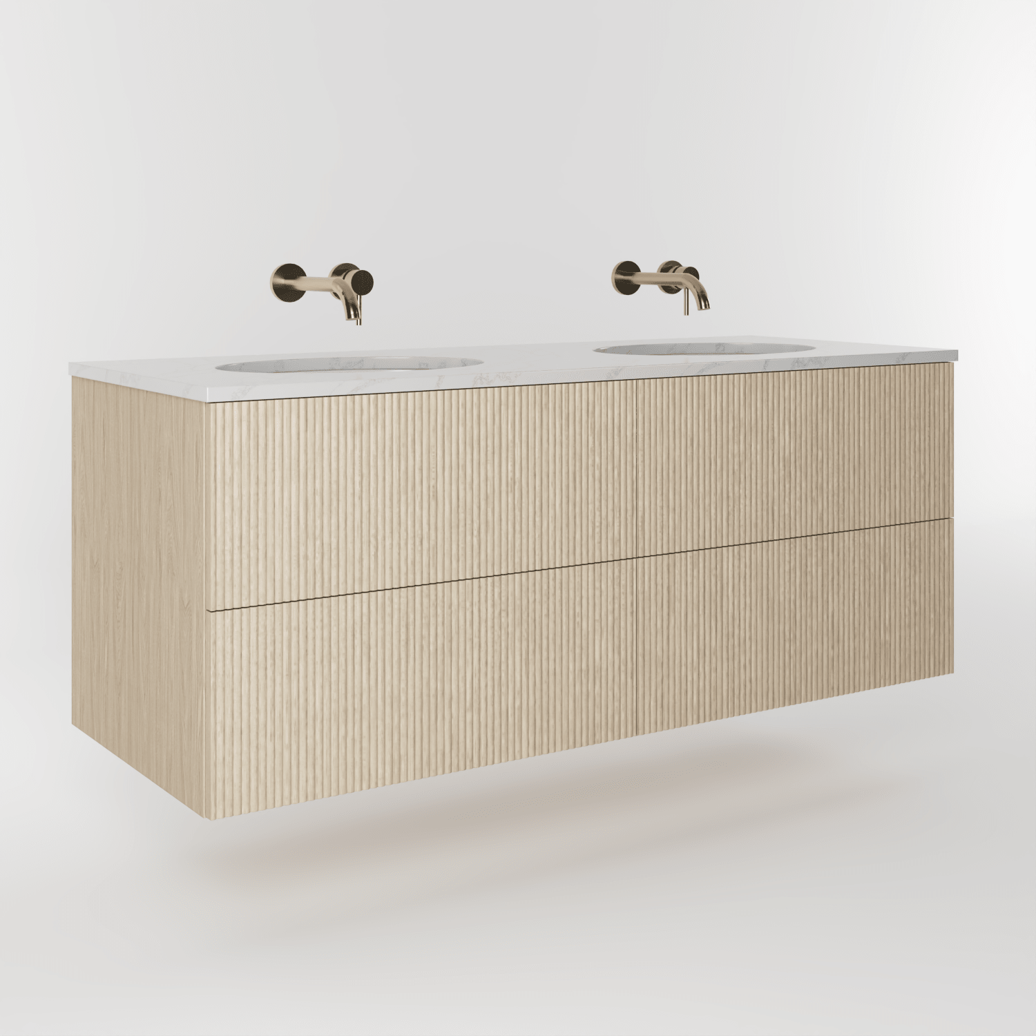 The Reeded | Undermounted | Oak Double Vanity 1400mm | White - Mockridge Design