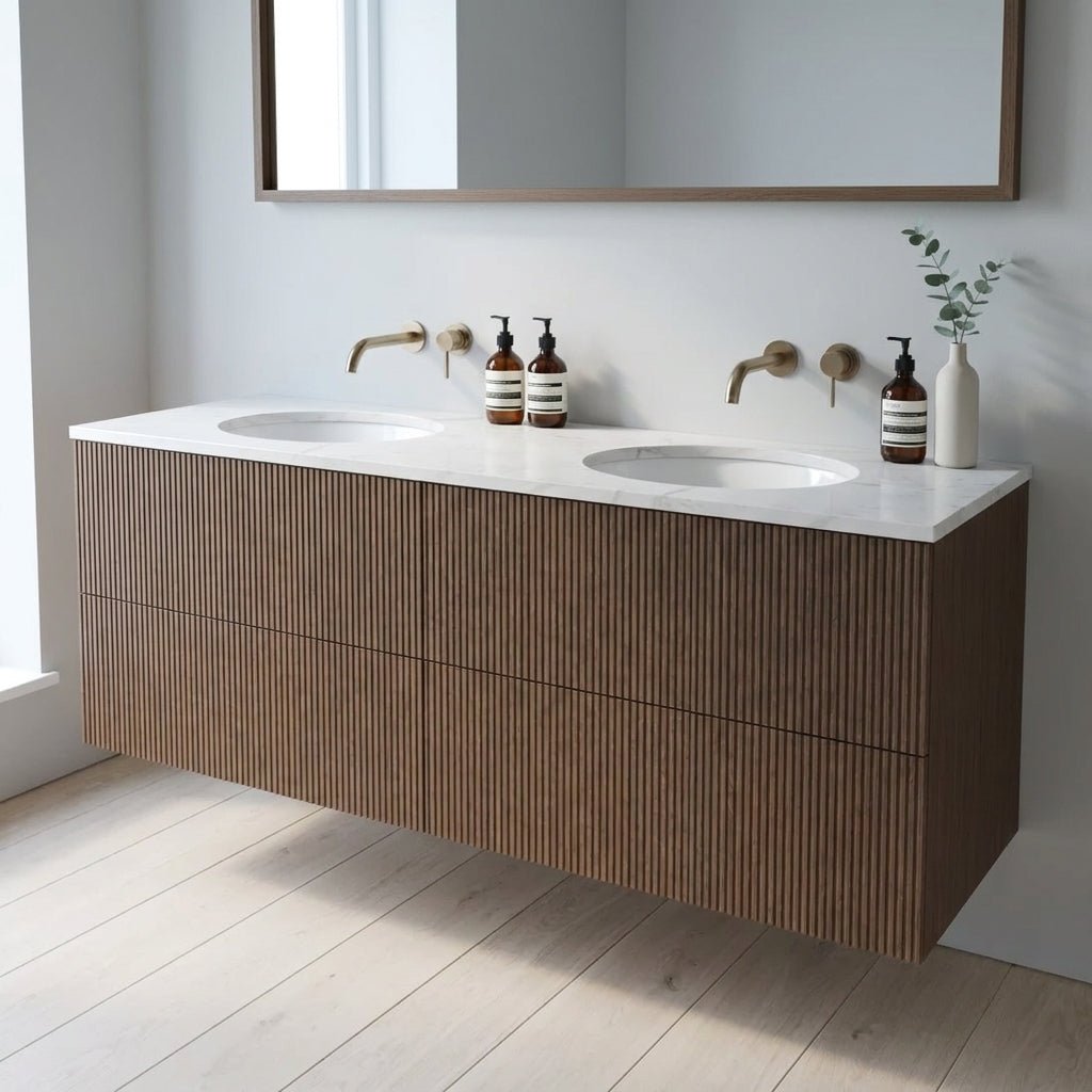 The Reeded | Undermounted | Oak Double Vanity 1600mm | Chocolate - Mockridge Design