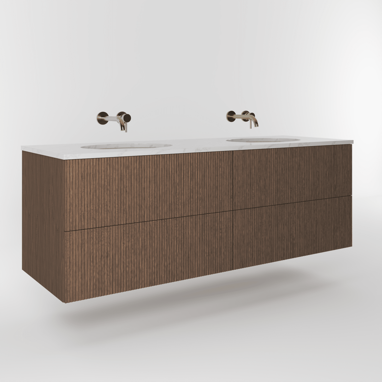The Reeded | Undermounted | Oak Double Vanity 1600mm | Chocolate - Mockridge Design