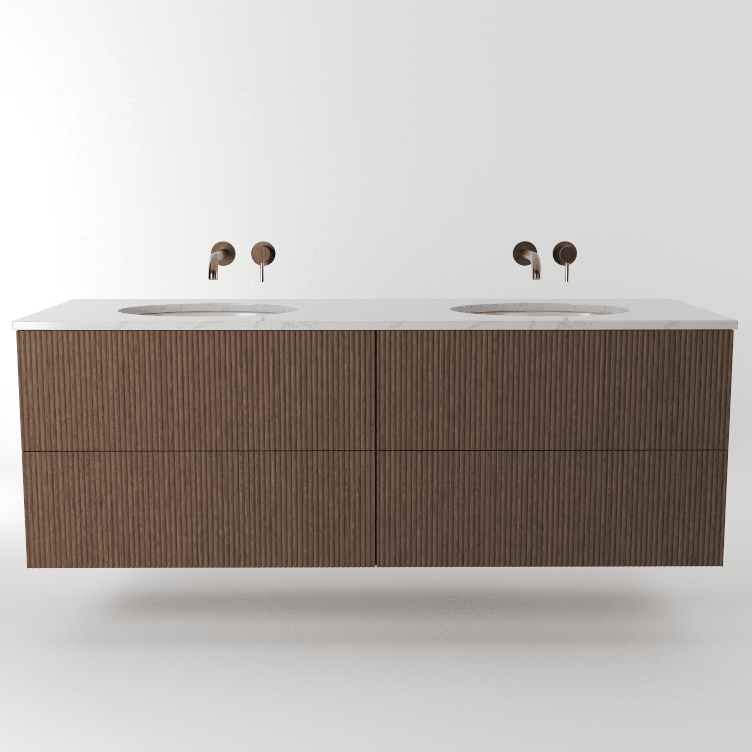 The Reeded | Undermounted | Oak Double Vanity 1600mm | Chocolate - Mockridge Design